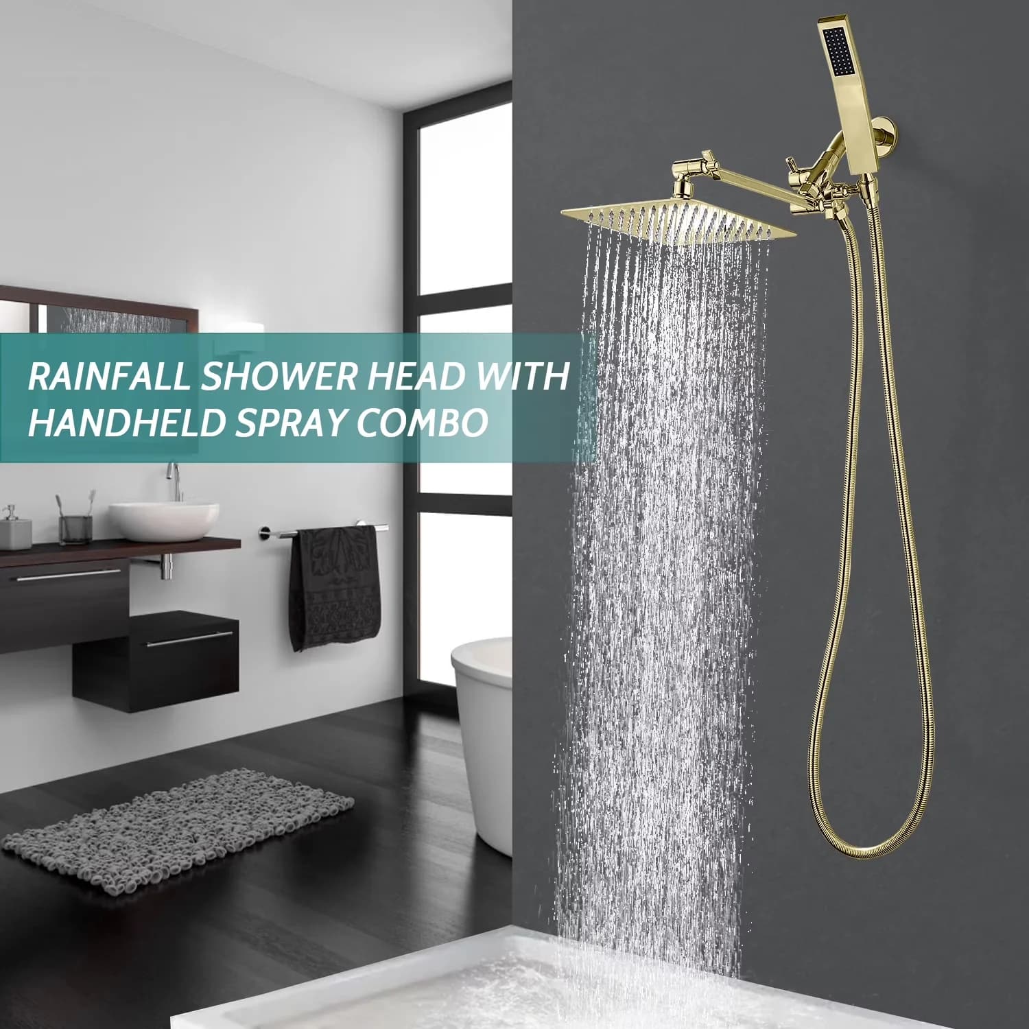 Reliable Shower Head with Adjustable, Rainfall shower head Size: 8 inches - Gold Metal Model AE3D1D