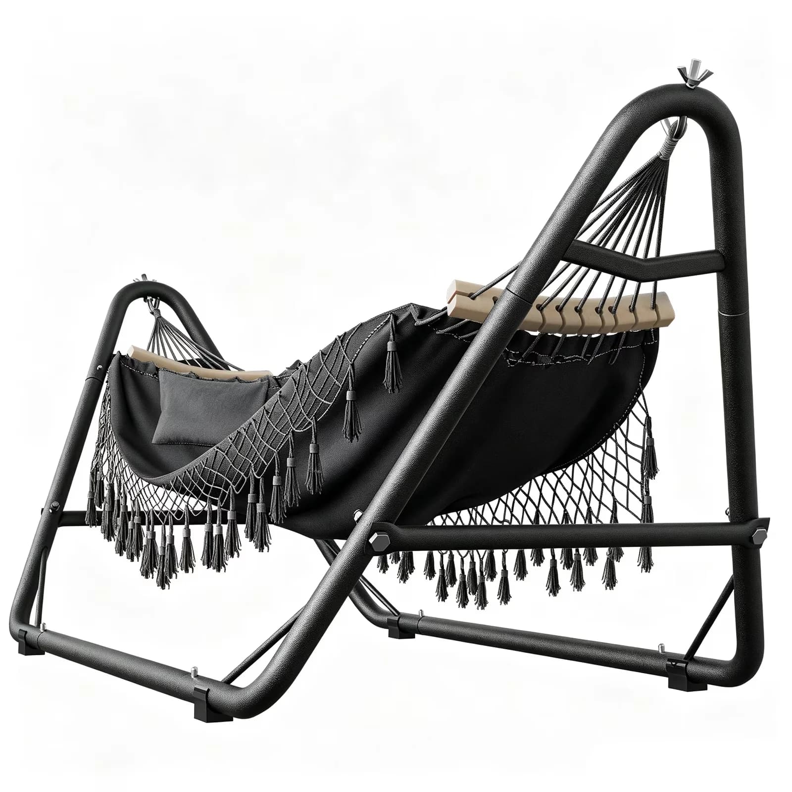 Patio Chair Compact with Portable, Hammock, Stand - Black Steel, Nylon Model C3EFA4