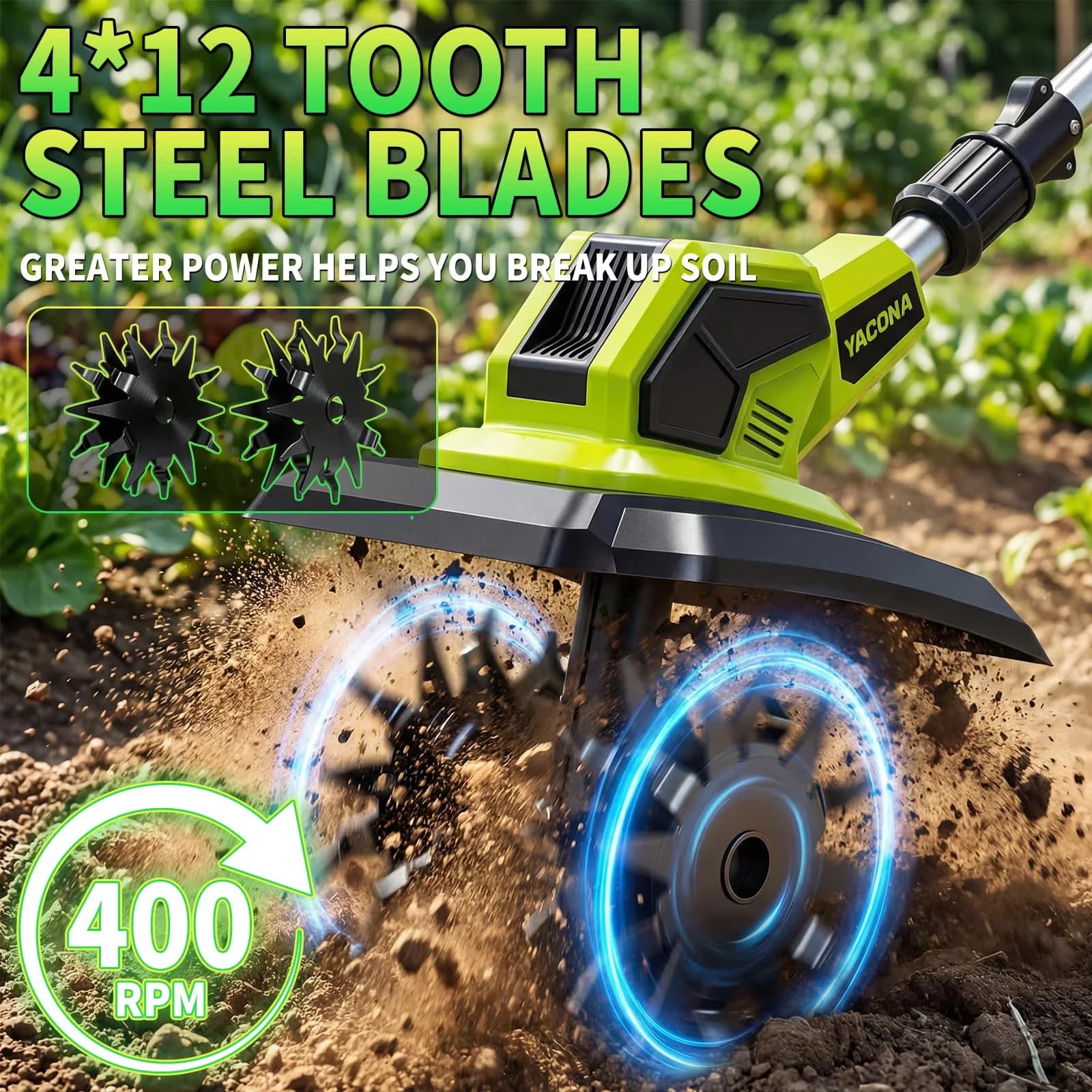 Trillers Cultivator Innovative with Battery, Electric Tiller, Cordless Garden Tiller - Model 587B67