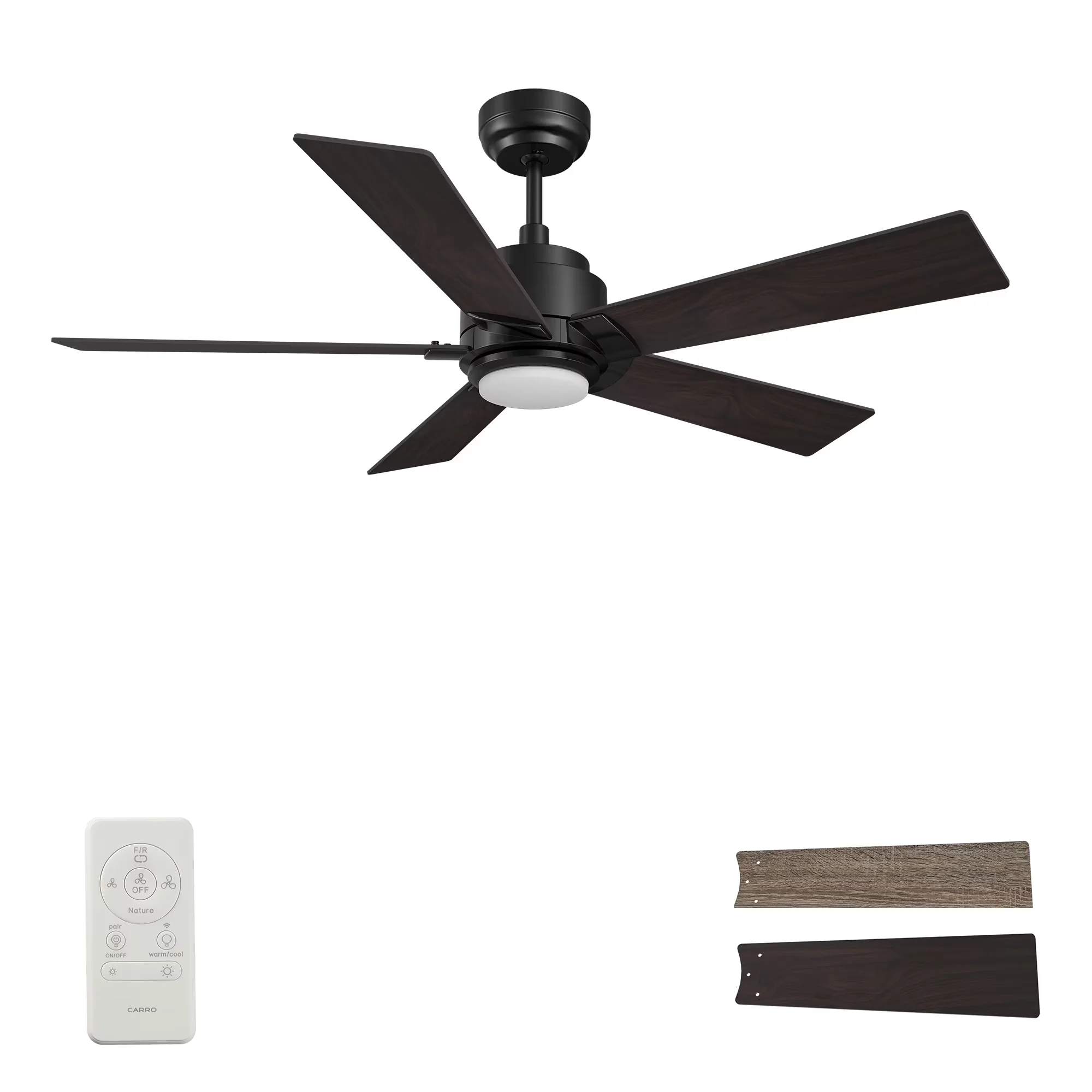 Sleek Ceiling Fan with LED, Remote Controlled, 48" 5 Blade Smart Wifi LED - Multicolor Glass Model 59EF30