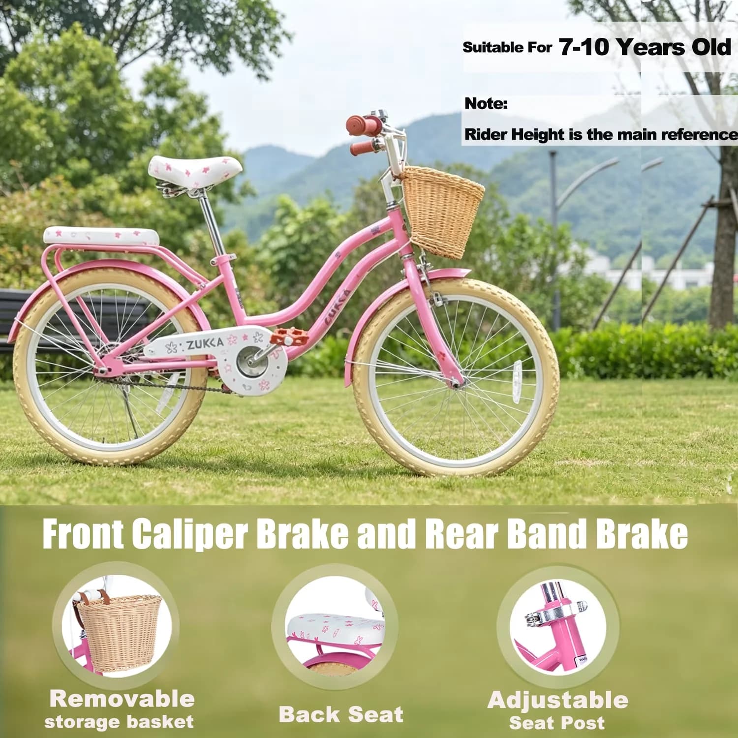 Essential Cruiser Bike with Adjustable Seat Height, Kid Bicycle - Pink Model 5A17B2