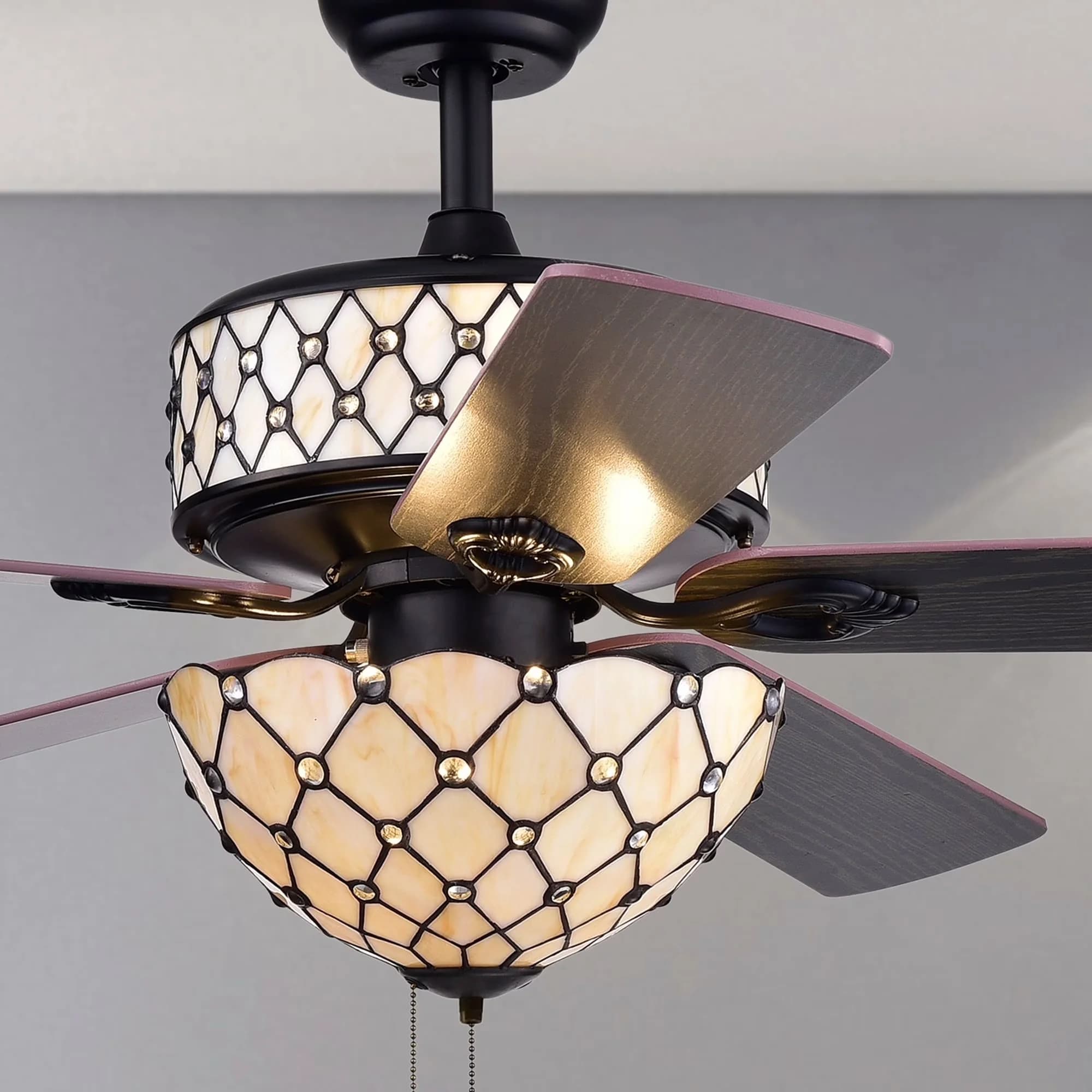 Premium Ceiling Fan with Incandescent, Traditional - Tiffany Glass Black Model C1BE06