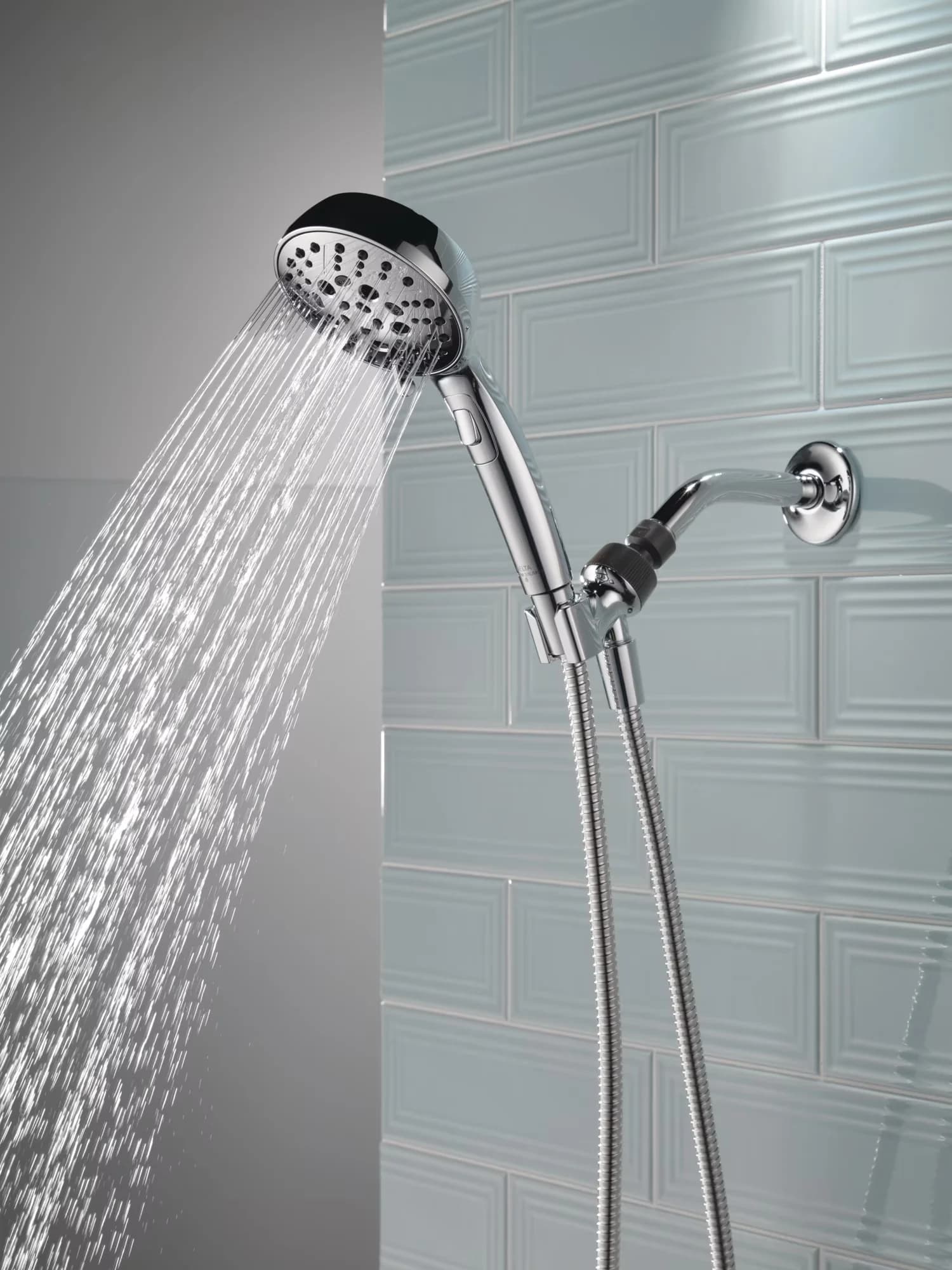 Shower Head Sleek with Installs in minutes, H2Okinetic® 6-Setting Hand - Silver Abs - Plastic Model 82FB07