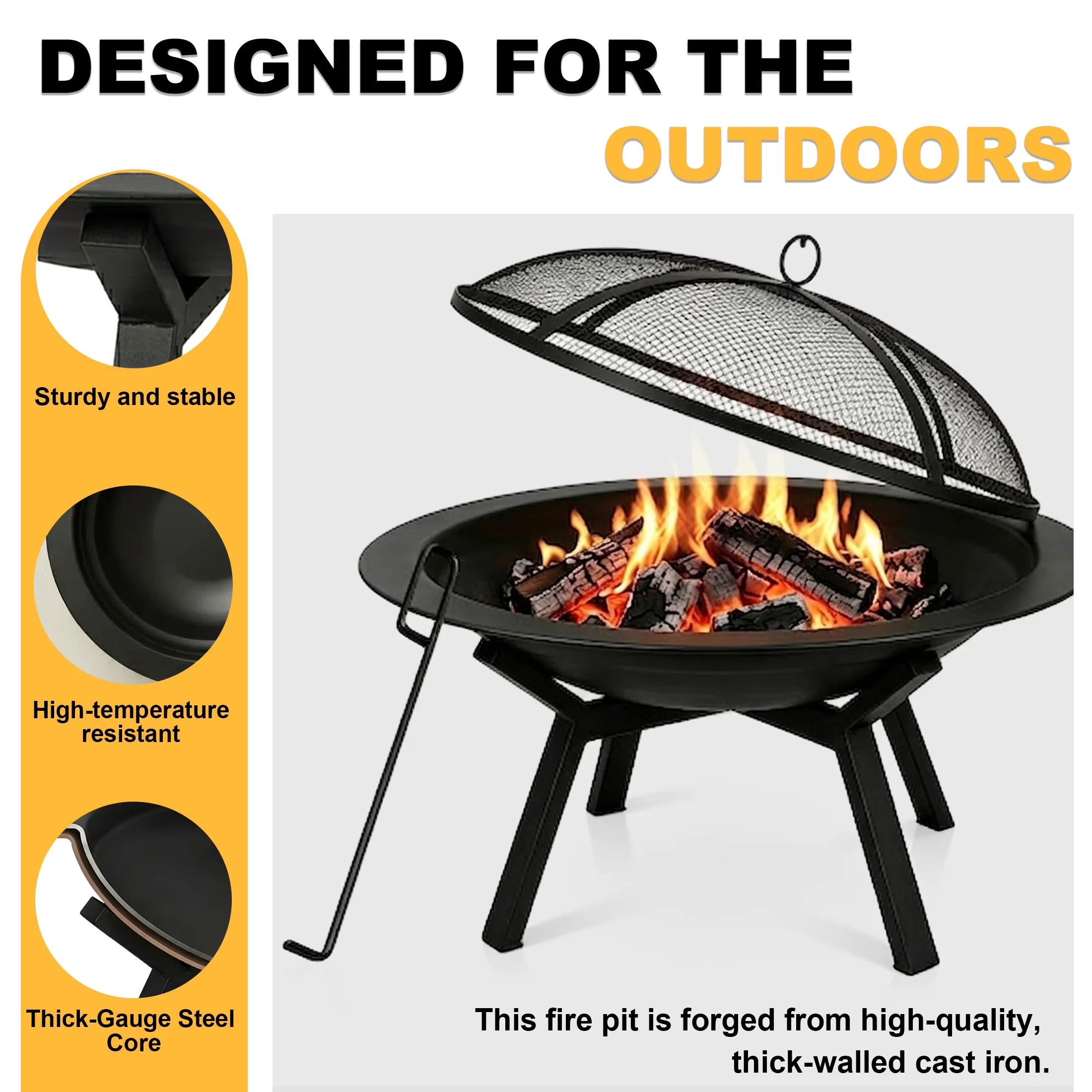 Outdoor Heating Stylish with Weatherproof, Fire Pit - Black Steel - Quality Construction Model 16F65C