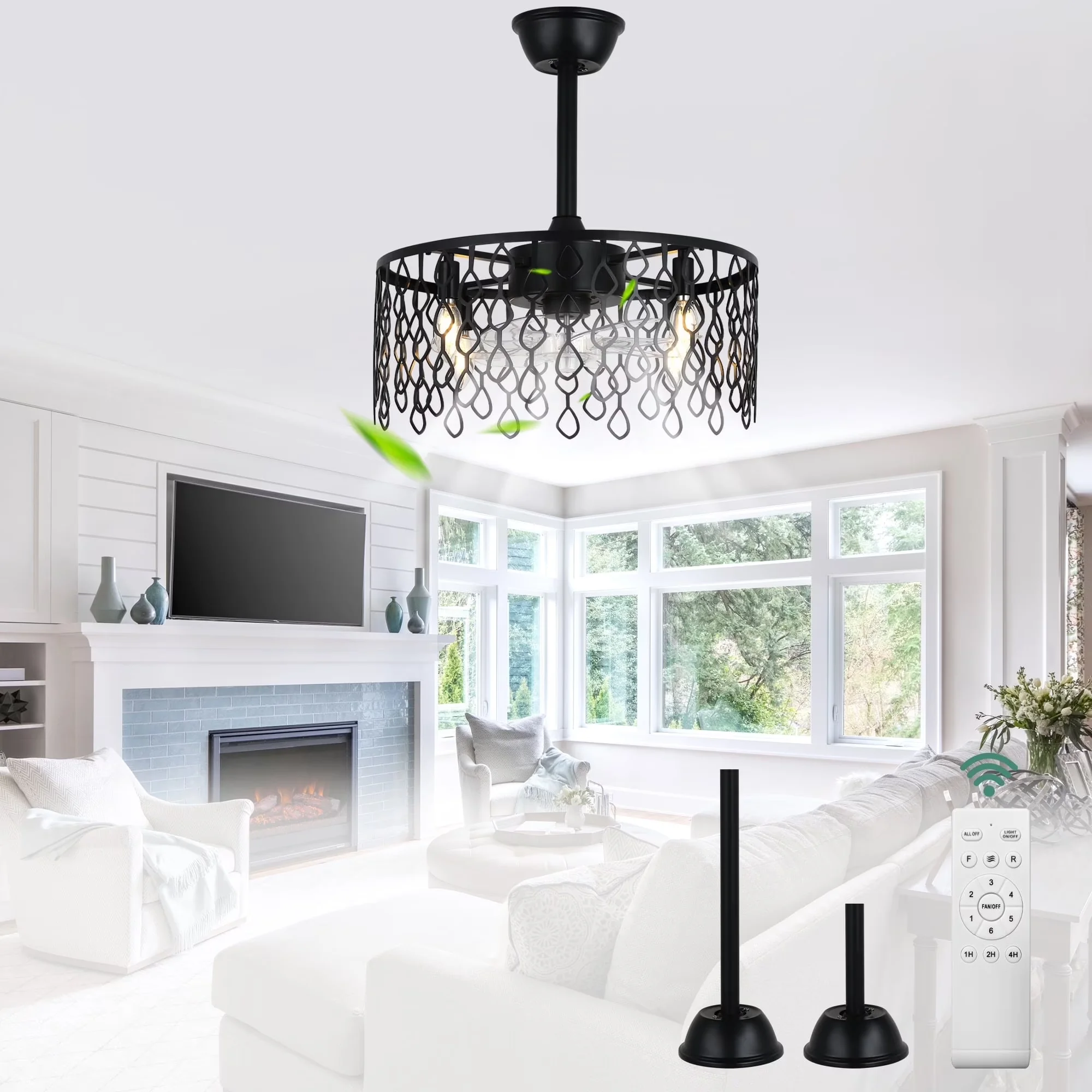 Ceiling Fan Premium with Remote Controlled, Space-Saving, Industrial - Black Metal Model BF5E32