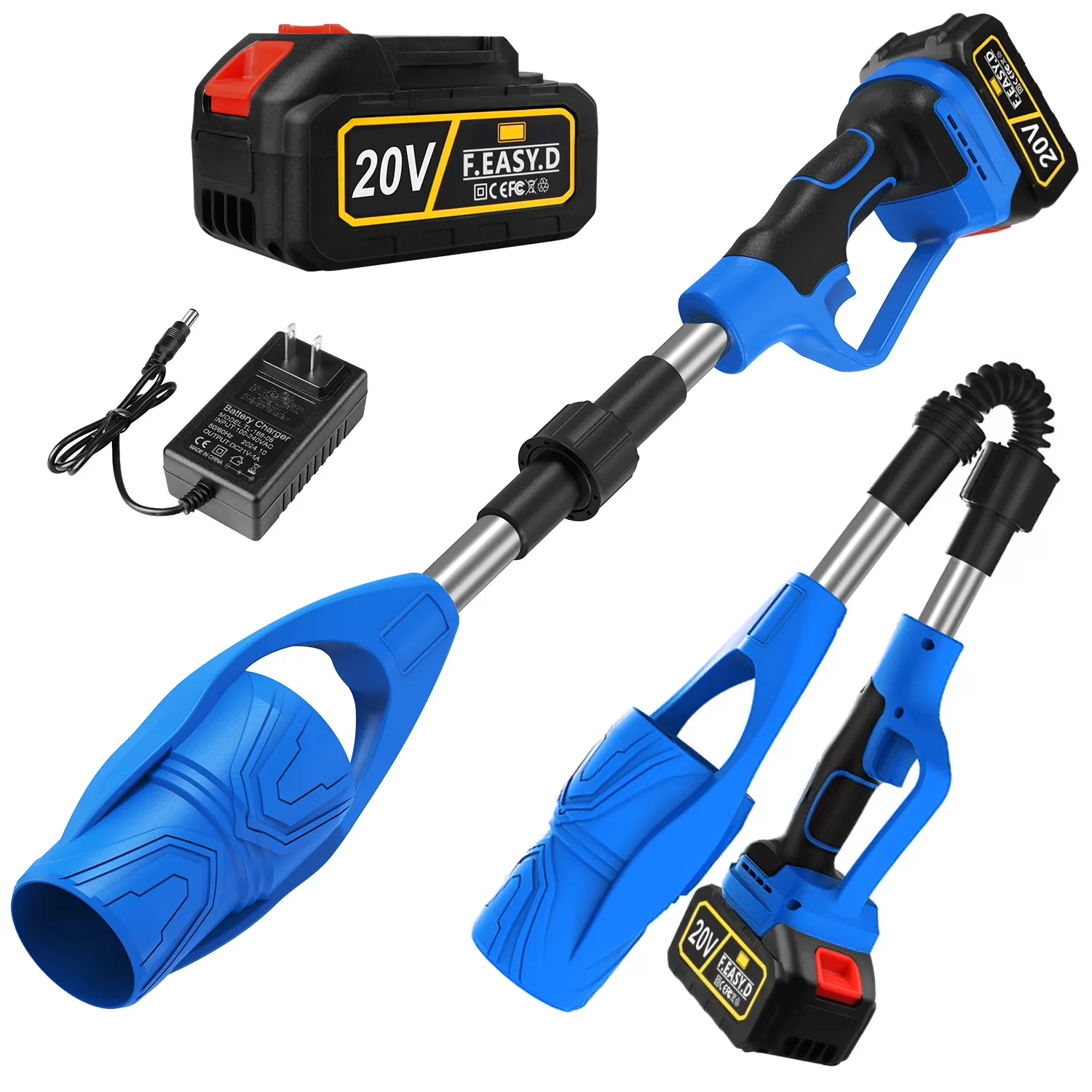 Reliable Leaf Blower with Battery, 20V, High Speed Foldable Air Cleaner for Garden, Patio - Model BDEED4