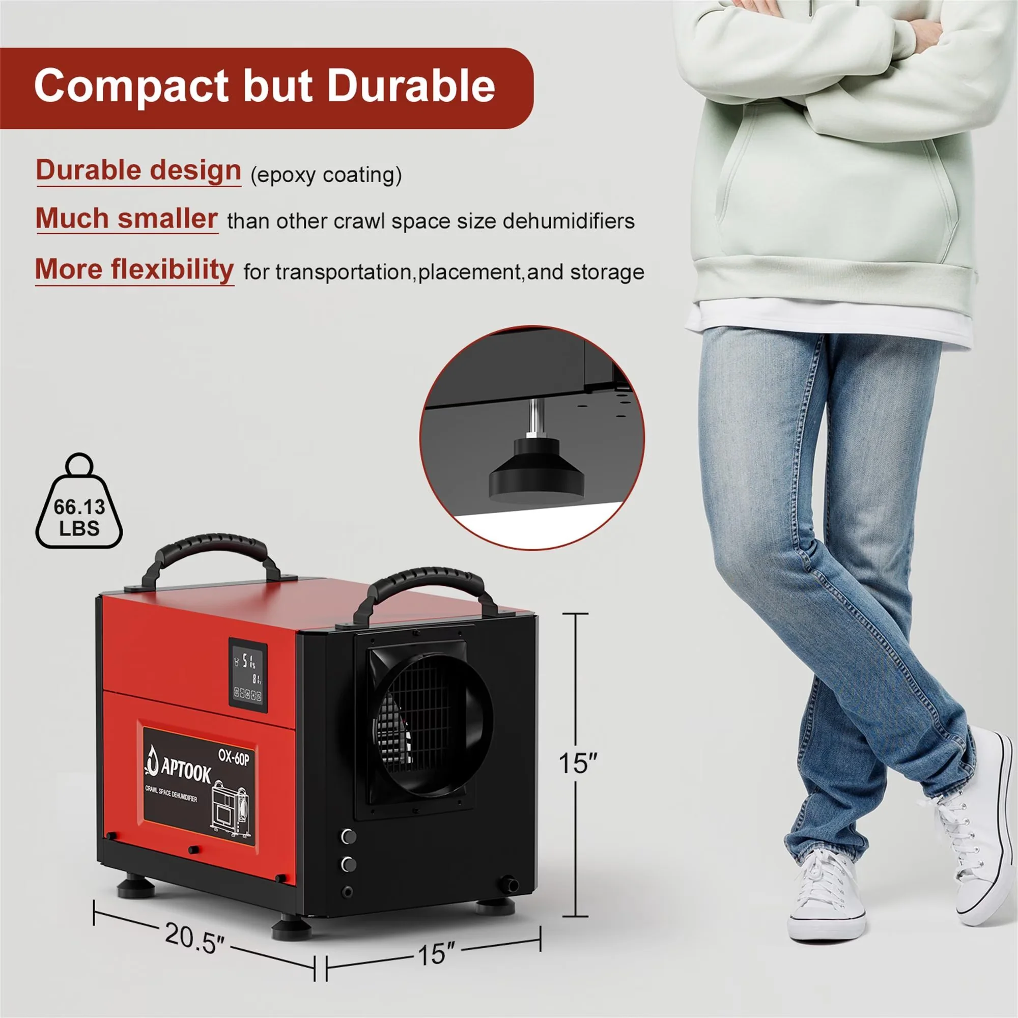 Stylish Dehumidifier with Automatic Defrost Control, Product Dimensions: 14"D x 14"W x 20.5"H - Red for Commercial Model EA8500