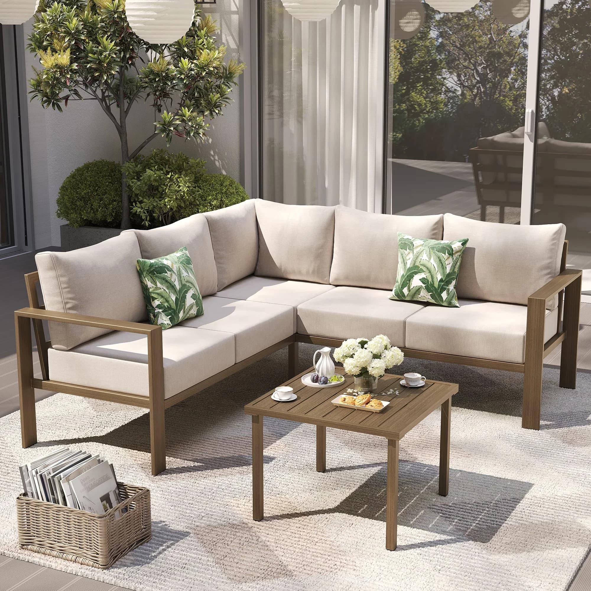 Versatile Patio Conversation Set with Weatherproof, 6" Thick Olefin Cushions - Steel for Garden Model 9F63D4