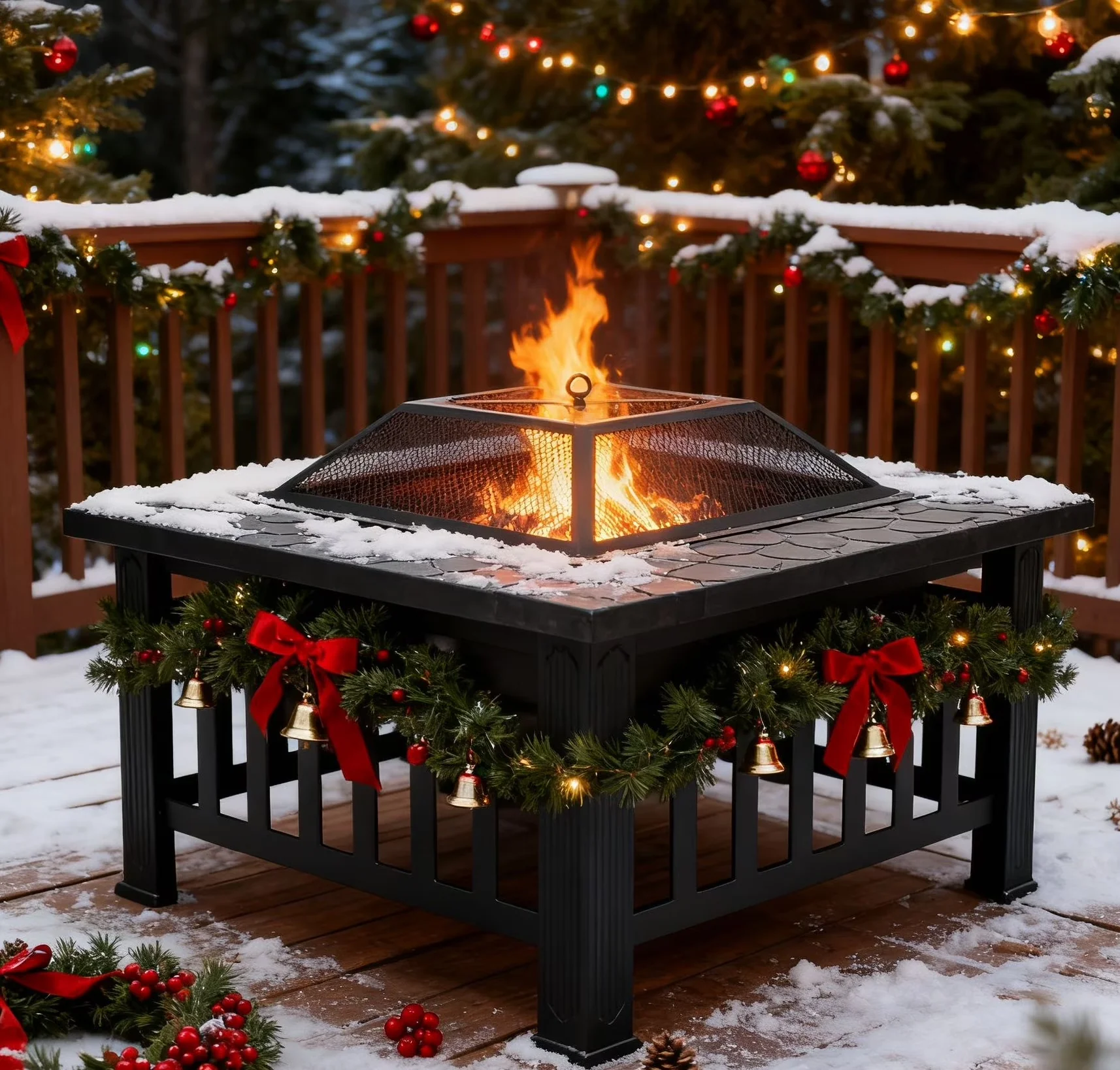 Quality Outdoor Heating with Rust Resistant, 32" Square Fire Pit Garden Stove Brazier - Metal Black Model FE871D