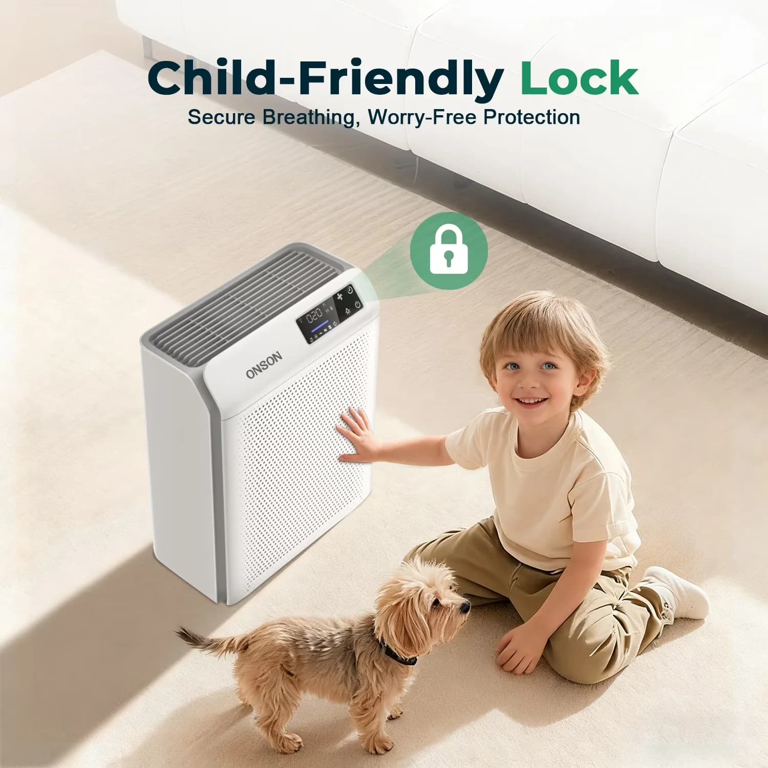 Modern Air Purifier with Automatic Shut-Off, Filter Change Indicator - White for Home, Large Model 2F2772