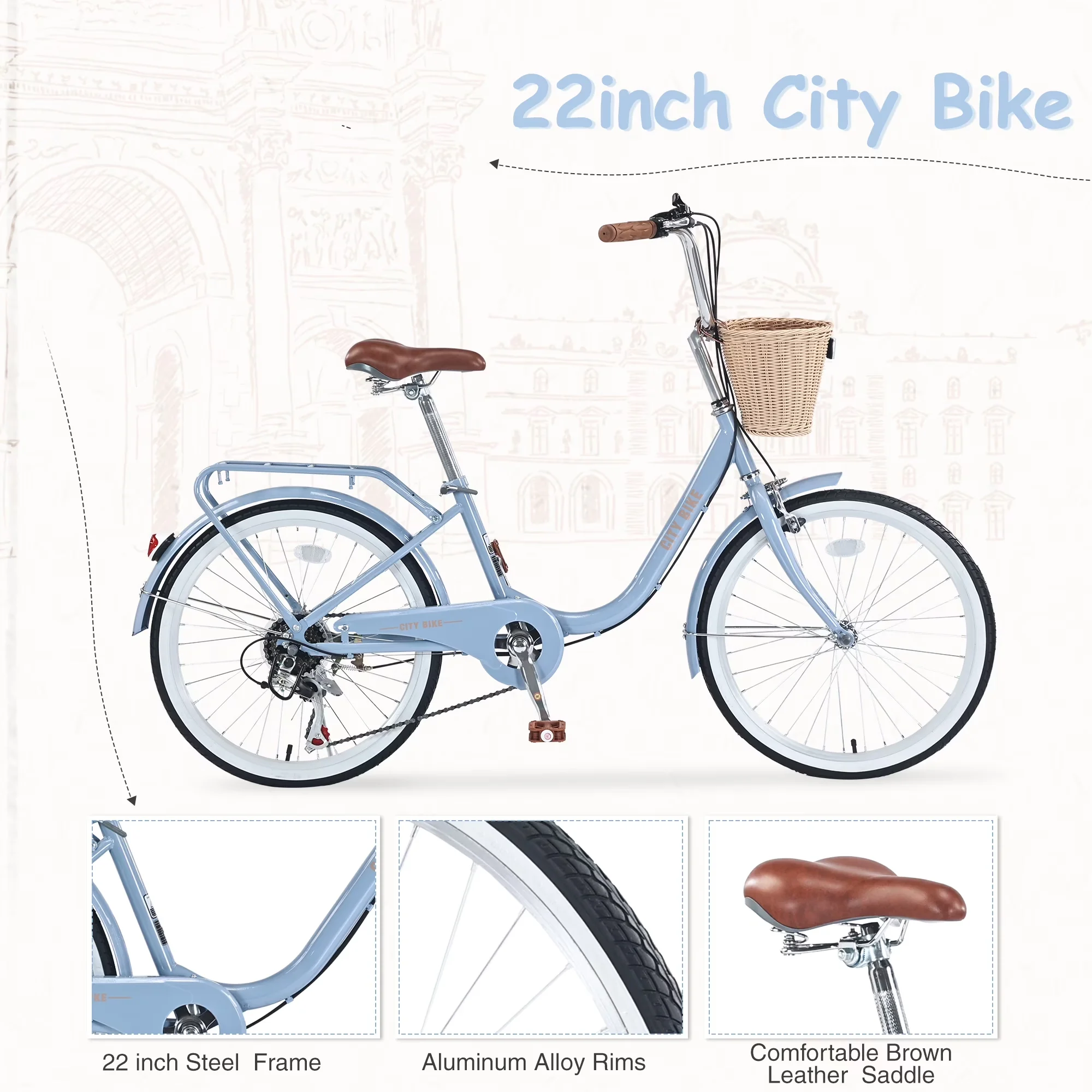 Classic Road Bike with 22Inch, User-Friendly City - Blue for Outdoor - Heavy Duty Model 414656