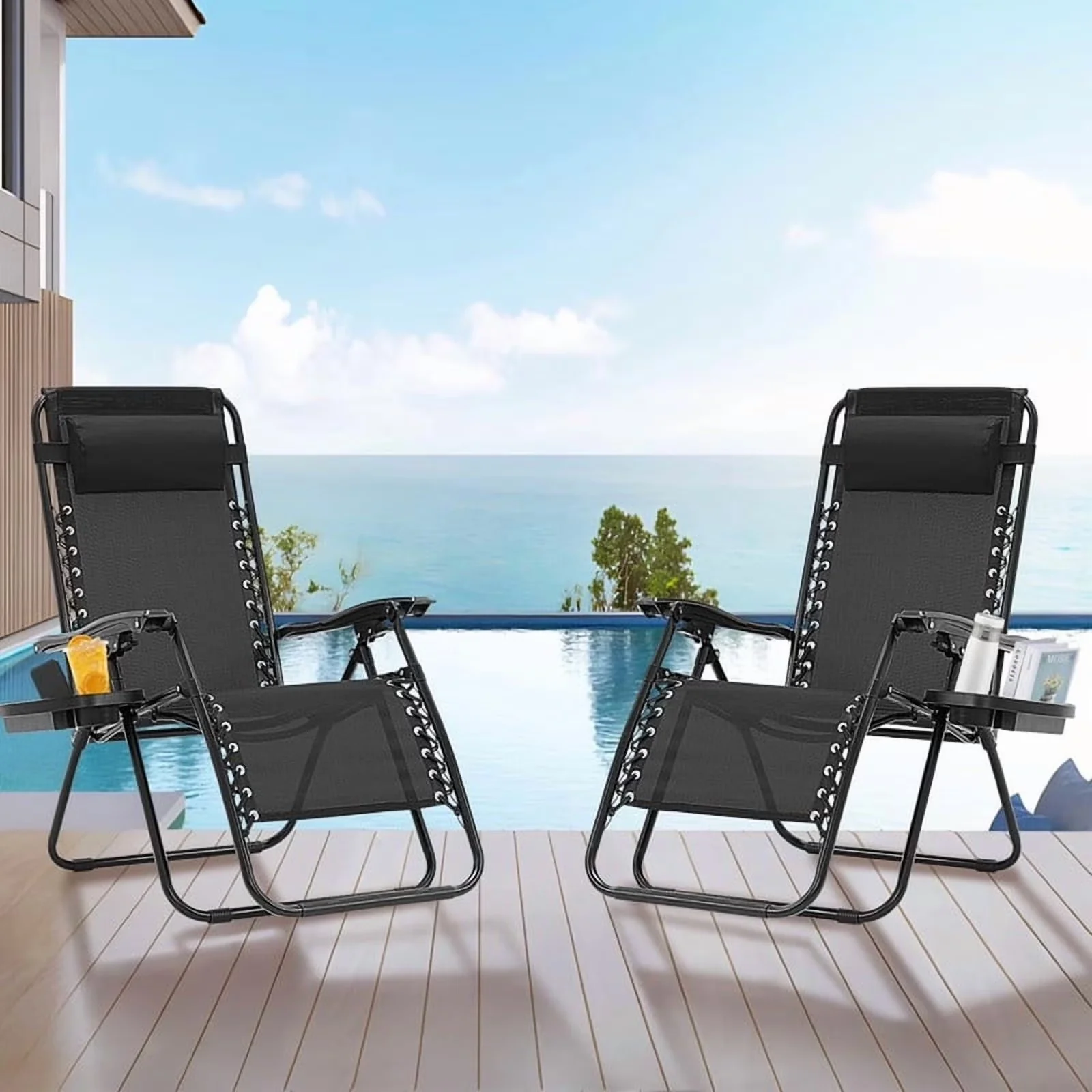 Efficient Beach Chair with Water-Resistant, Weather-Resistant, Modern - Alloy Steel Black Model DB1077