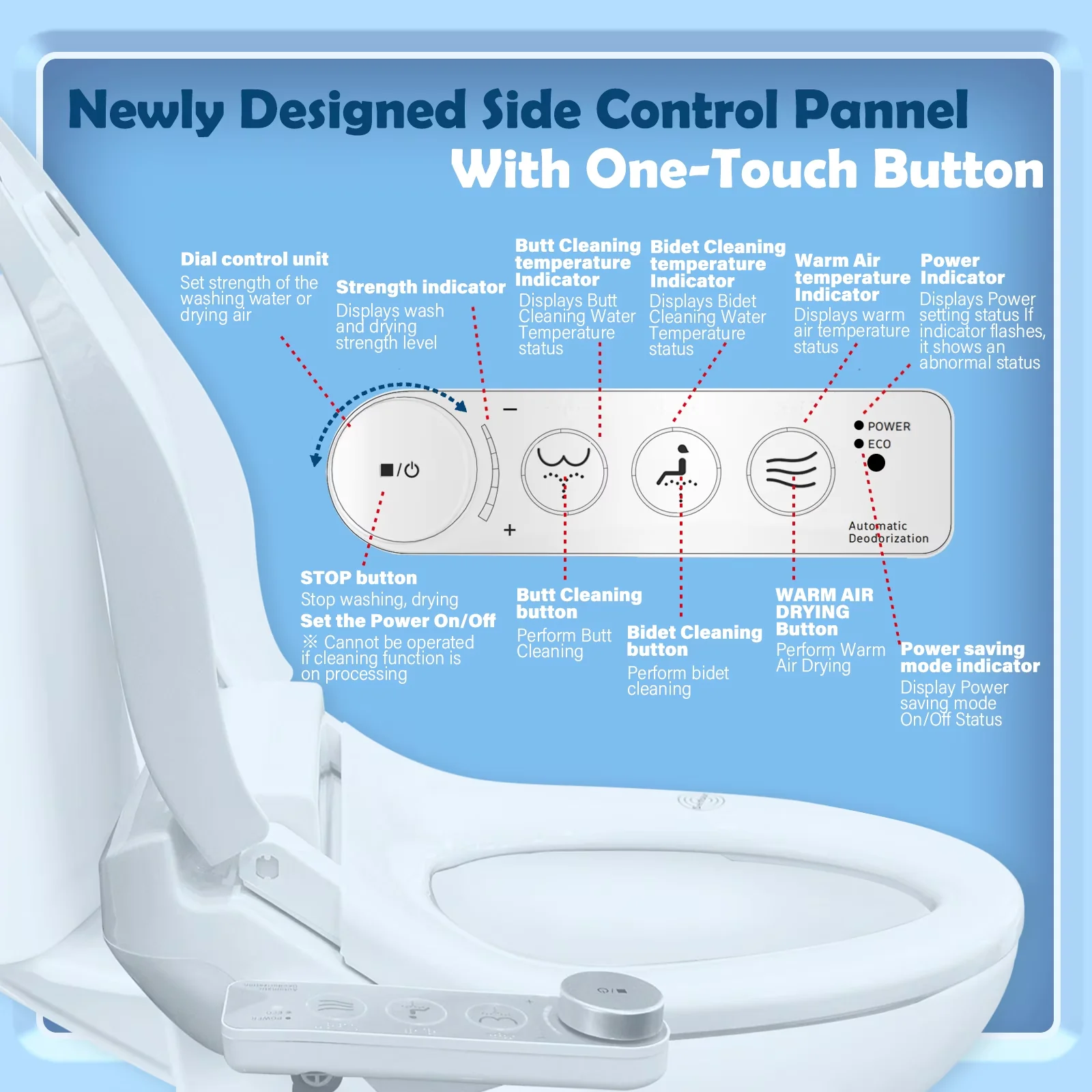 Premium Toilet Seats And Lid with Bidet Seat, Soft Closed - White Plastic Model 68963D