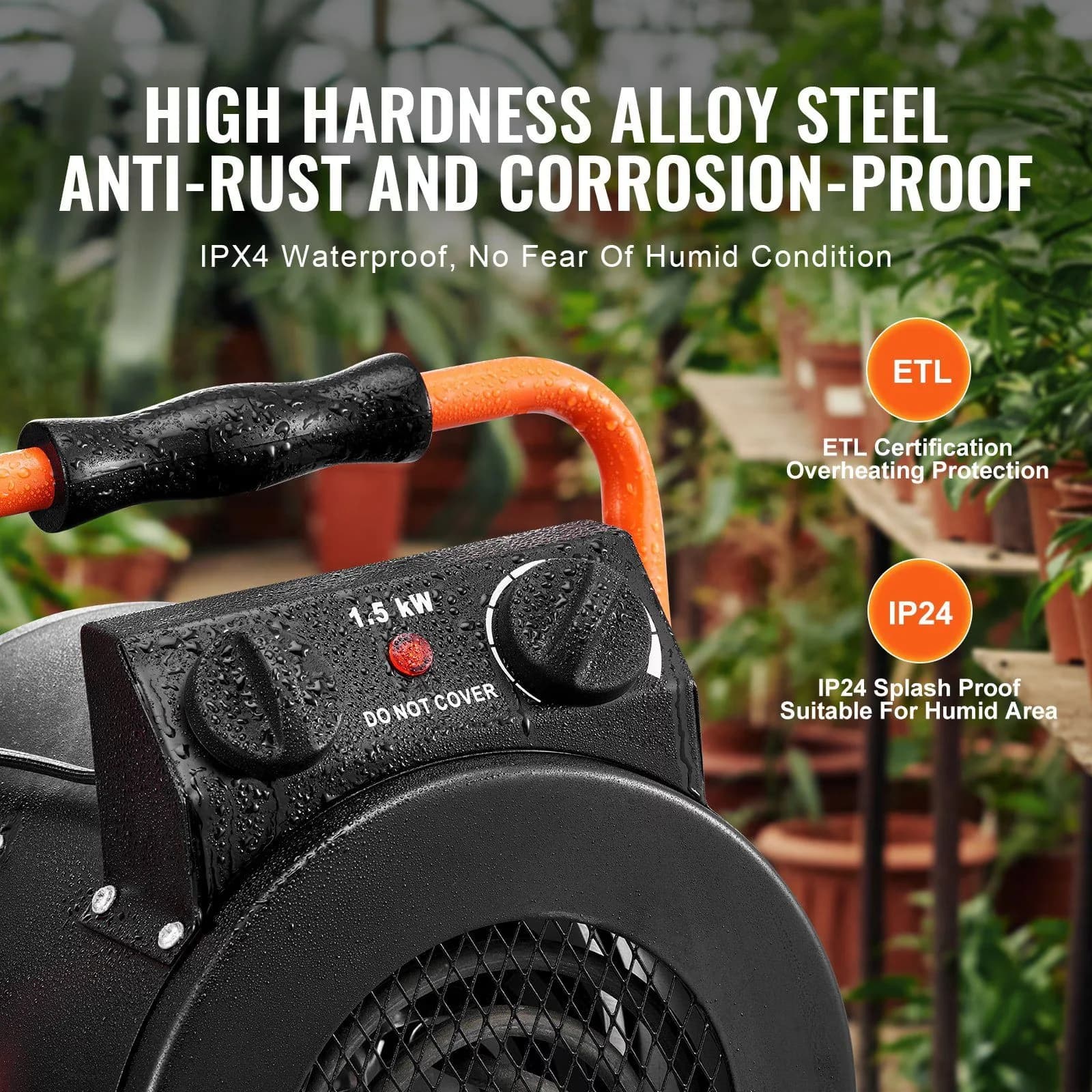 Modern Portable And Electric Space Heater with 1500W, Adjustable, Greenhouse - Black+Orange Model 47E633