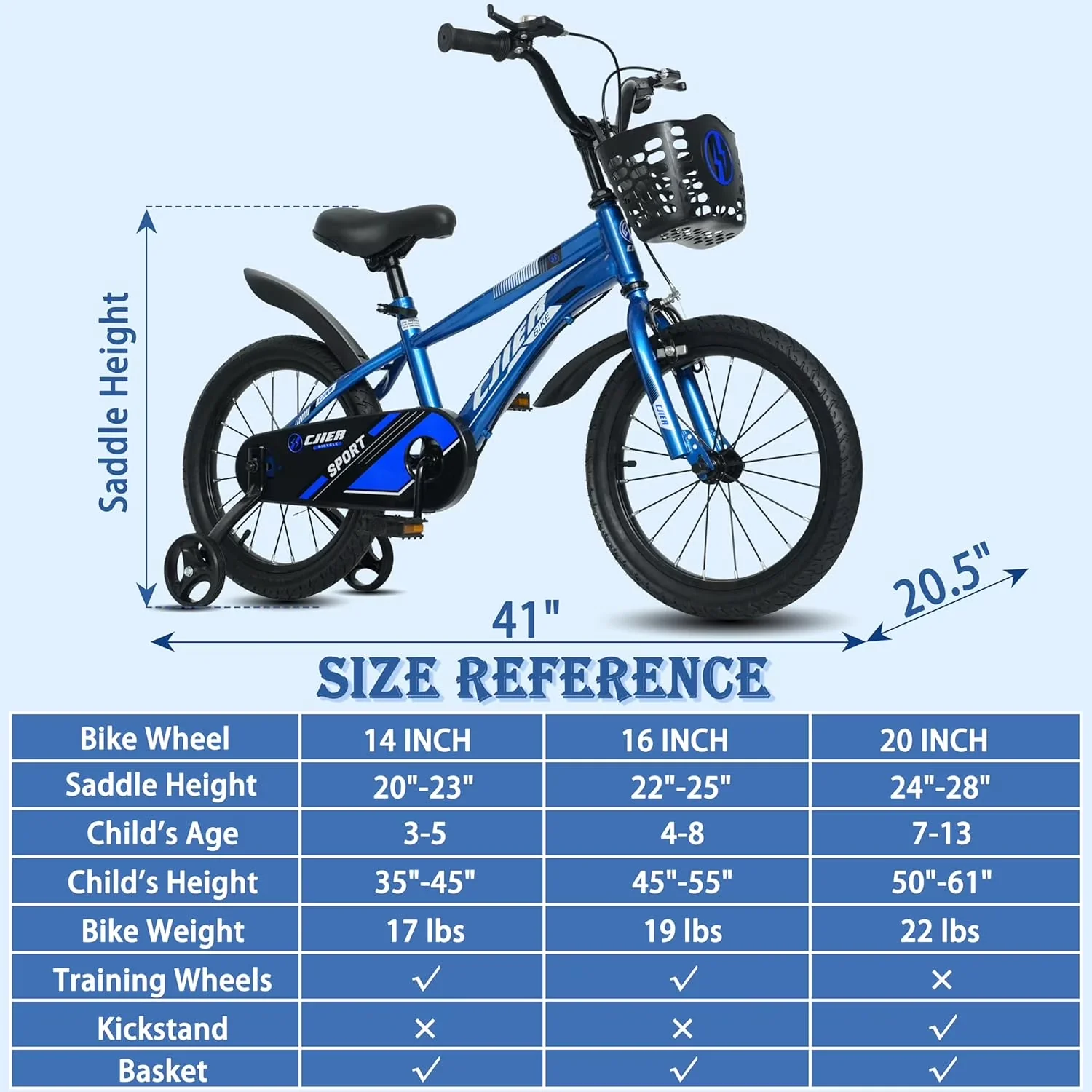Quality Kids Bike with Adjustable Handlebar Height, 14" Bikes - Blue 3-5 Model D72109