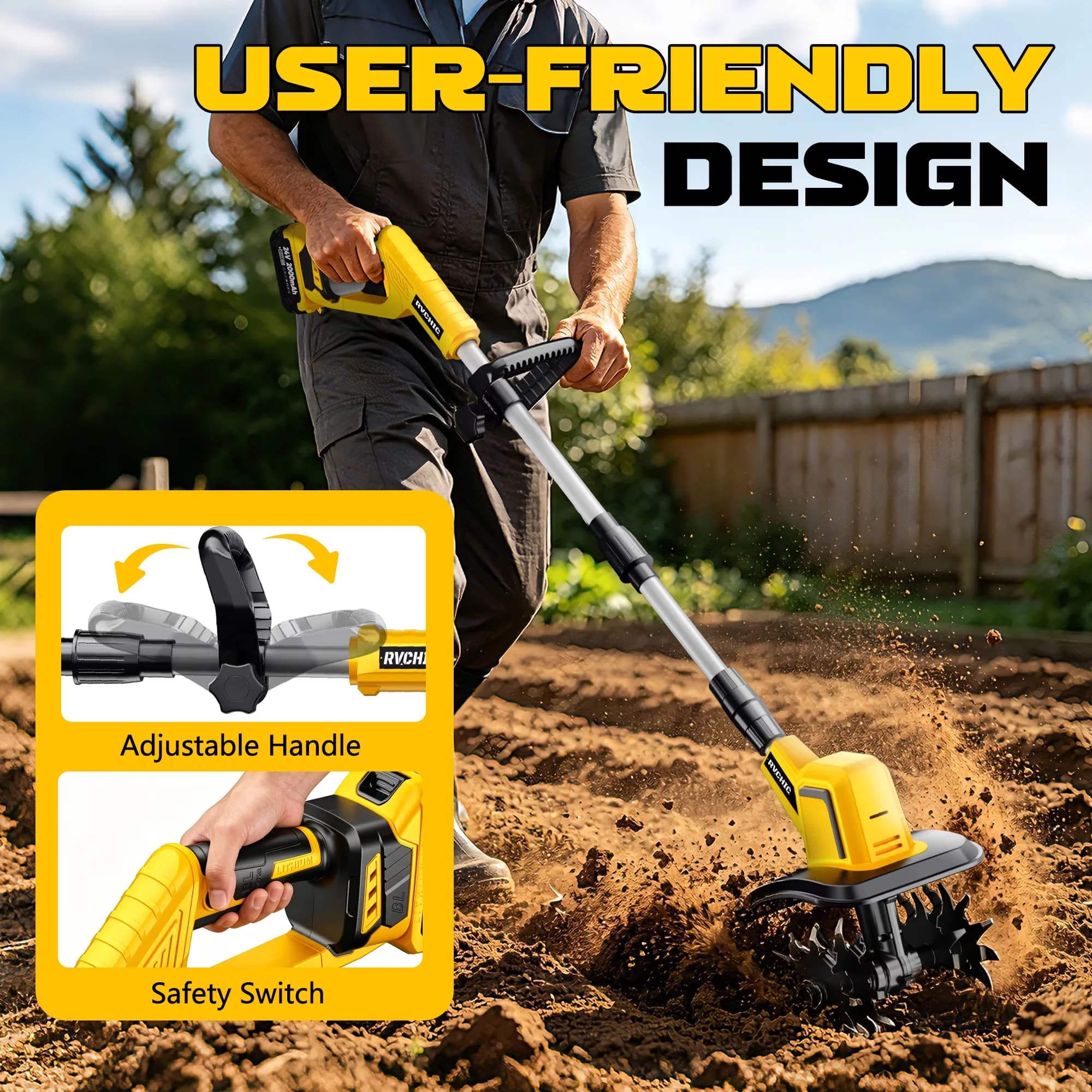 Durable Trillers Cultivator with 24V, 24V Cordless Tiller, High-Speed - Premium Collection Model 682FAC