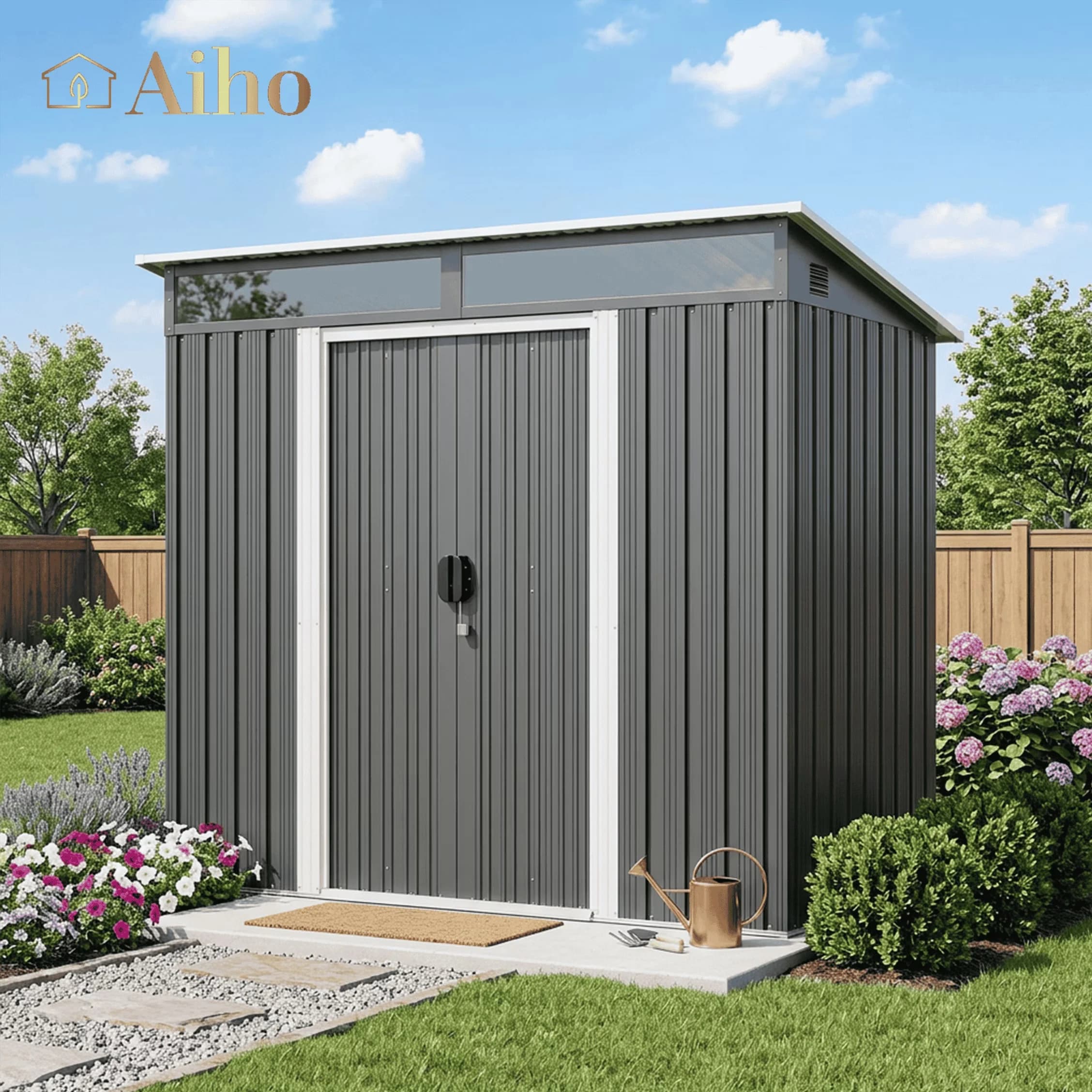 Shed Durable with Waterproof, Lockable Door - Gray Heavy-Duty Galvanized Steel Model 1EB428
