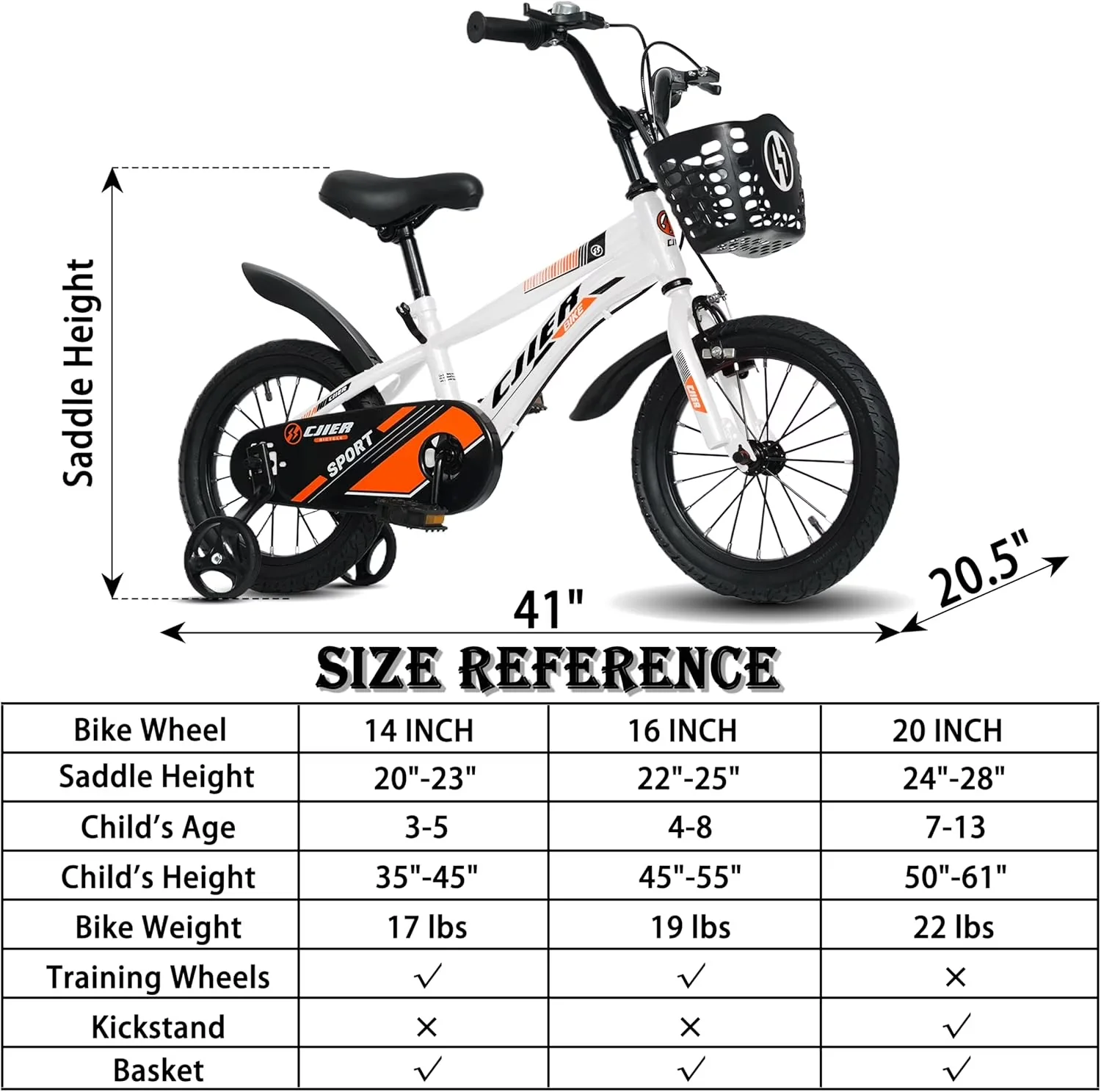 Kids Bike Innovative with Adjustable Handlebar Height, 14" Bikes - White Model EADD08
