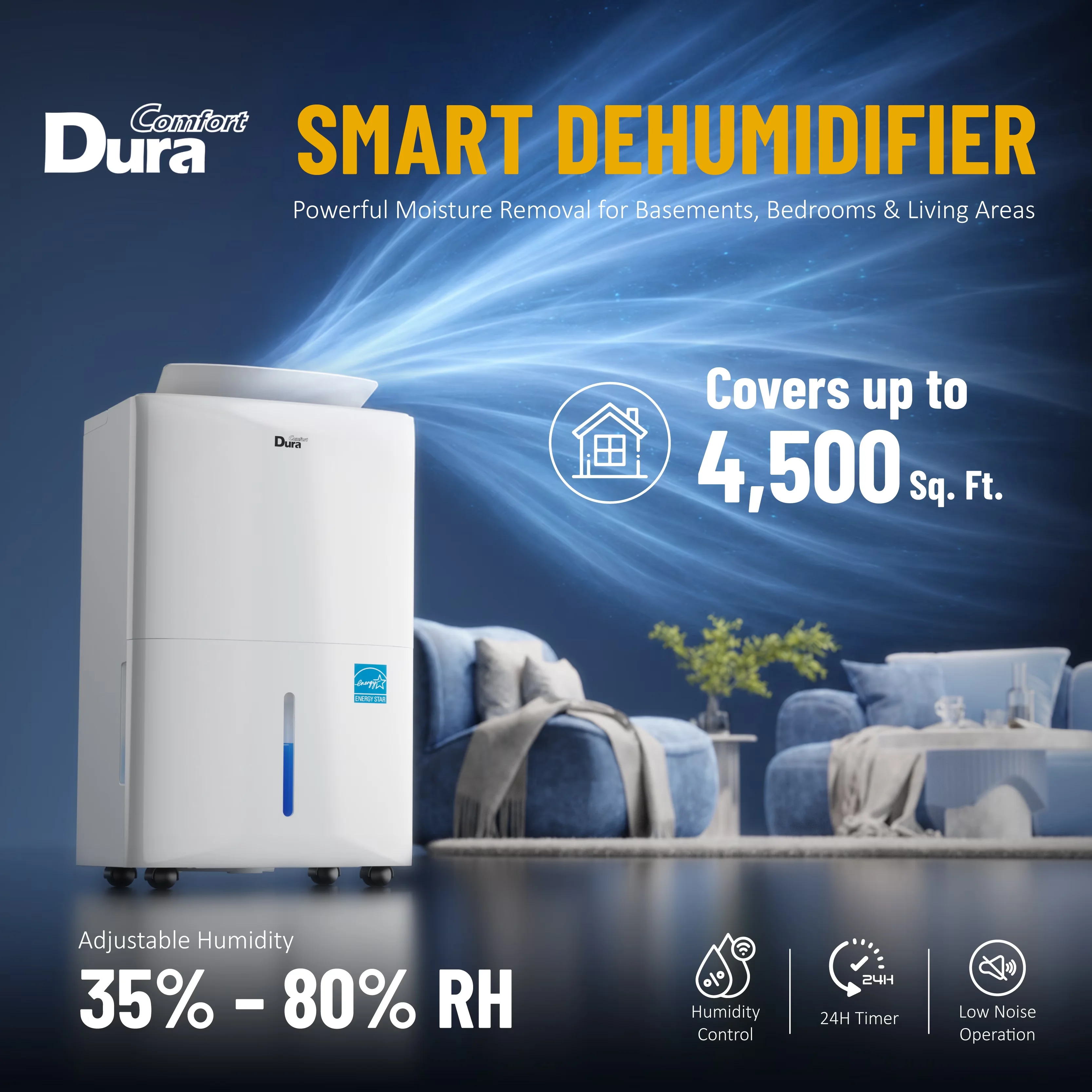 Dehumidifier Professional with Built-In Pump - White for Home - Long-Lasting Performance Model 044169