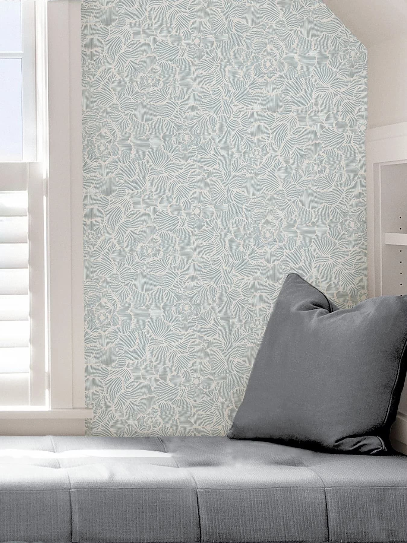 Sleek Wallpaper with Removable, Blue Saraya Peel & Stick - Vinyl Blue - Durable Build Model E63A31