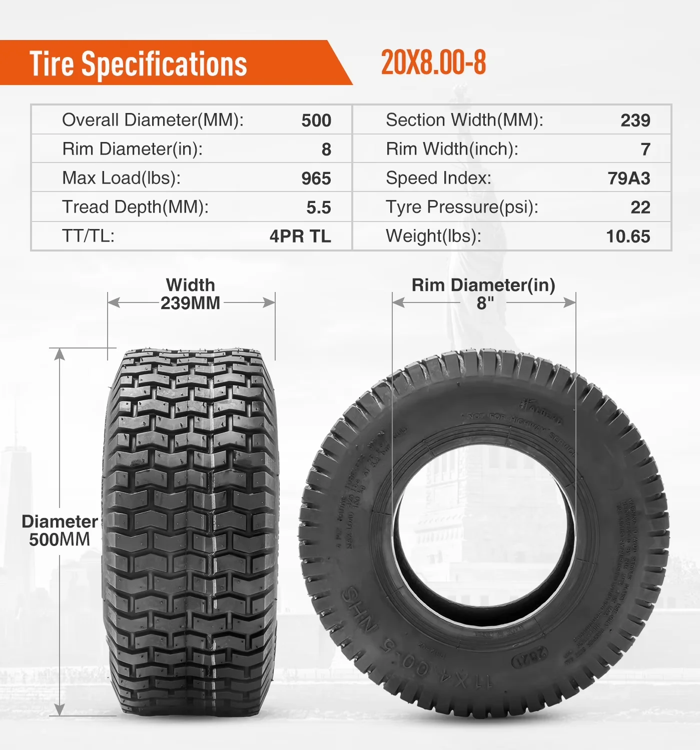 Compact Lawn Mower Tire with Wet Or Dry, Designed for lawn and garden mowers. - Black Model CEBE41