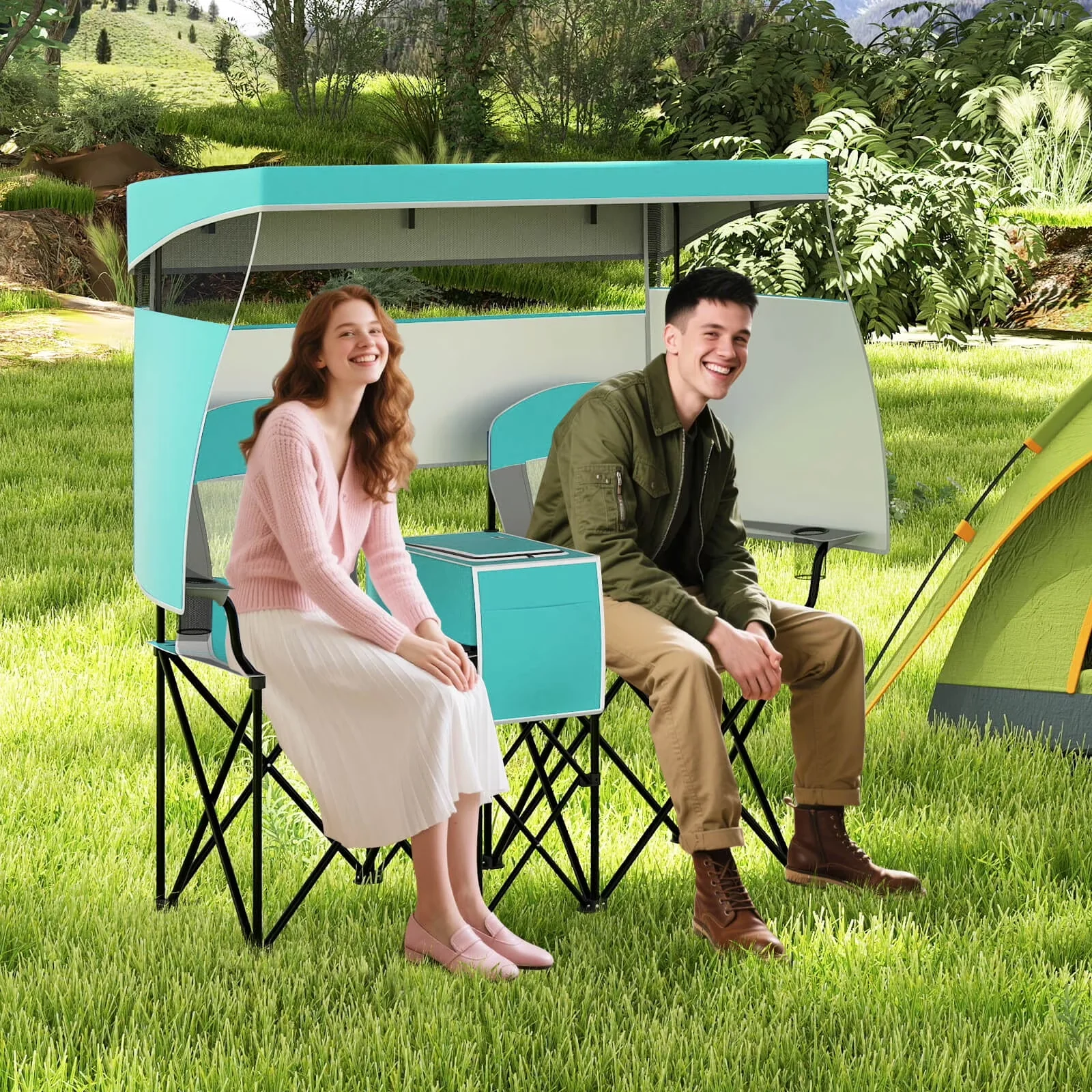 Beach Chair Professional with Folding, Double - Turquoise - Durable Build Model 74587E