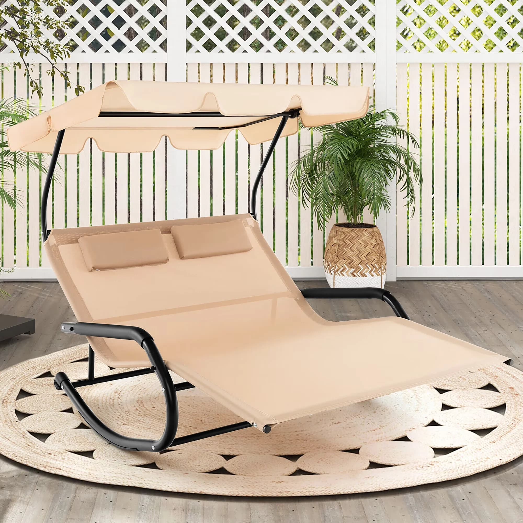 Patio Chair Innovative with Rocking, 2 rear wheels for easy movement - Beige Model CFA394
