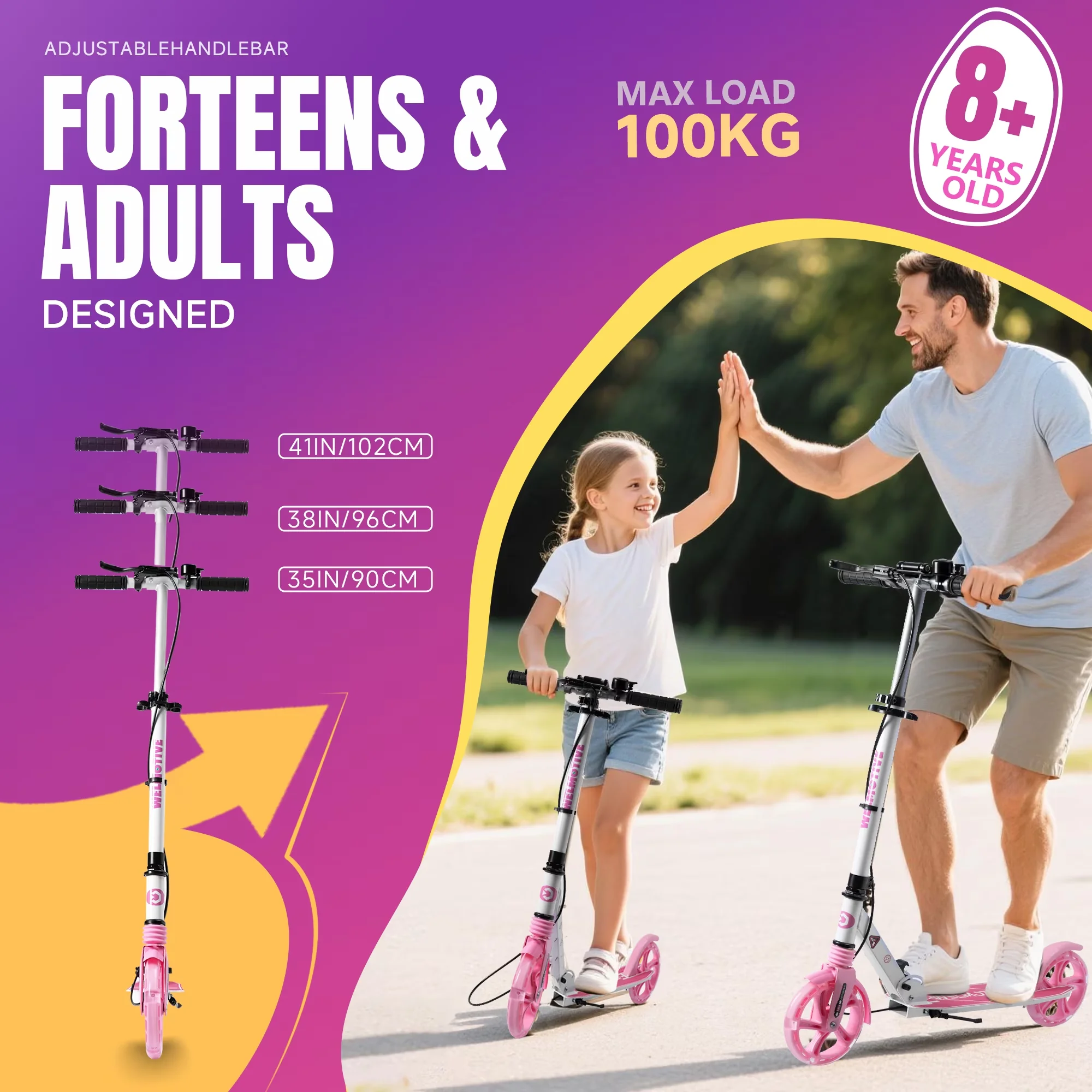 Essential Scooter with Foldable, Kick - Iron White - Long-Lasting Performance Model D6B96F