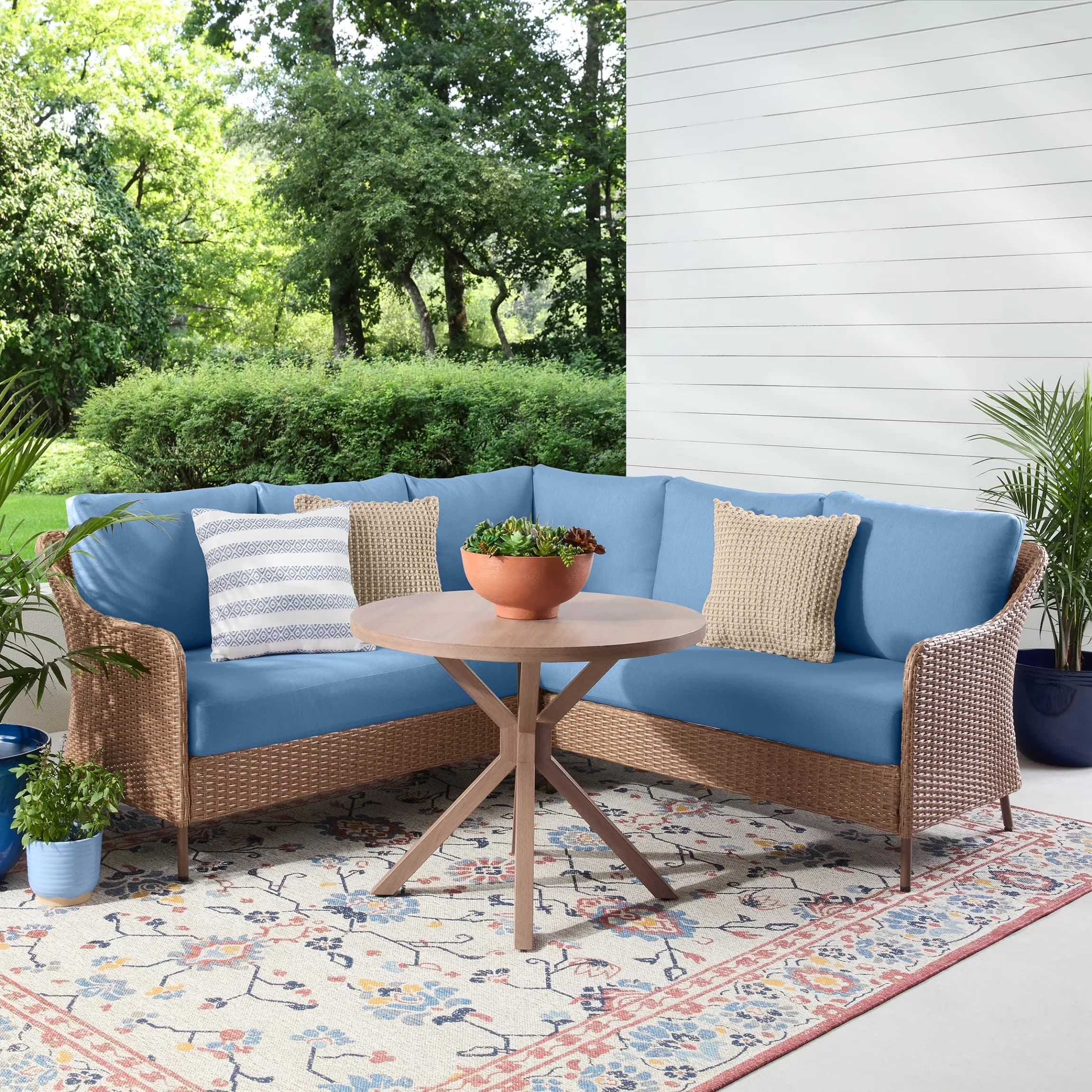 Essential Outdoor Sofas Sectional with Modern, Uv Resistant, Weather-Resistant - Wicker; Blue Model BA142A