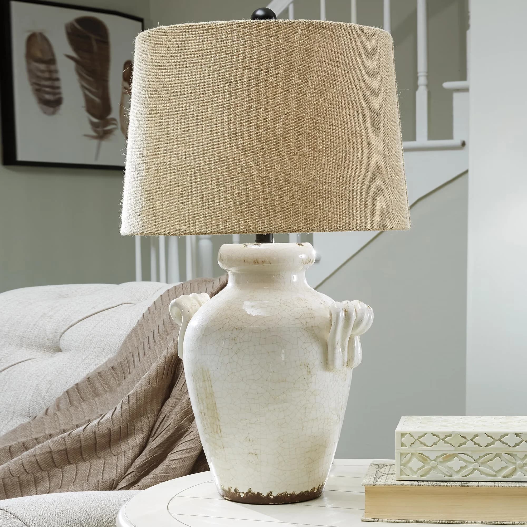 Sleek Table Lamp with Incandescent, Cottage, Casual Emelda Cream - Brown Ceramic Model 5CE92A