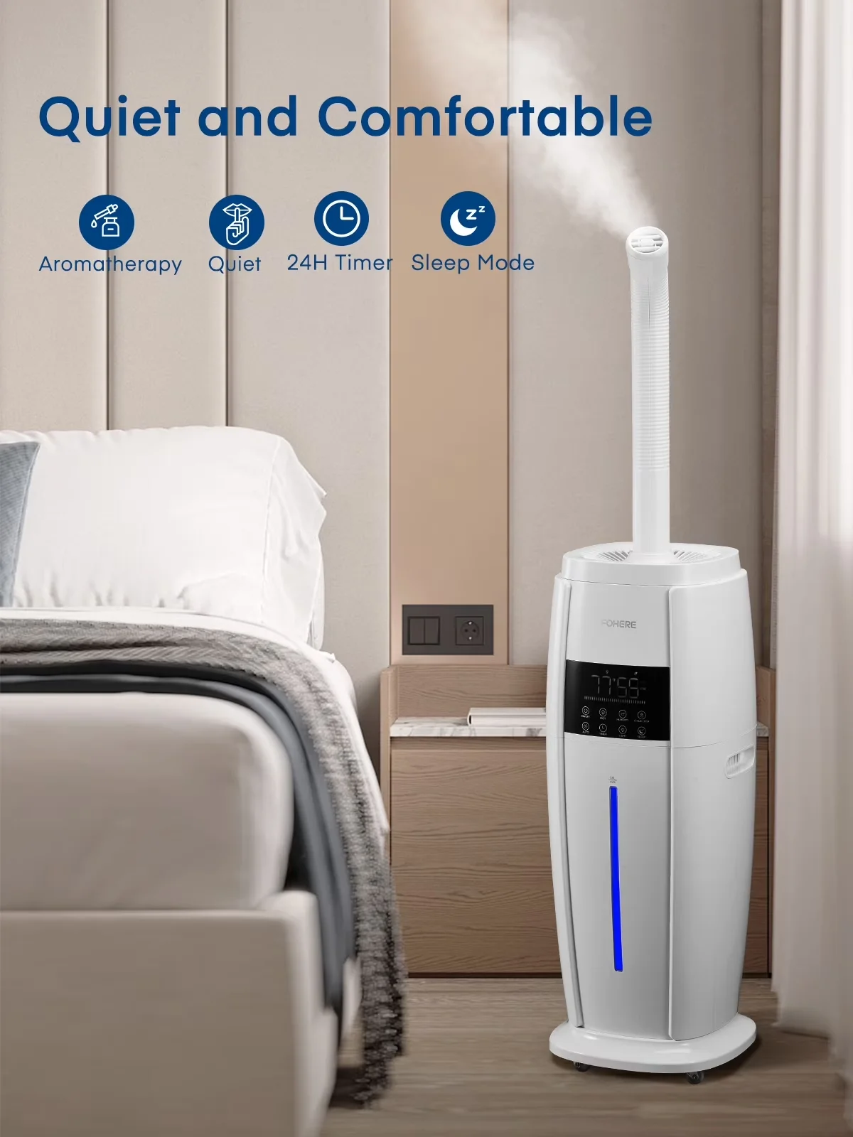 Reliable Humidifier with 24 Timer, 4.8Gal/18L Top Fill Cool Mist Tower, Quiet - White Model 60B4EE