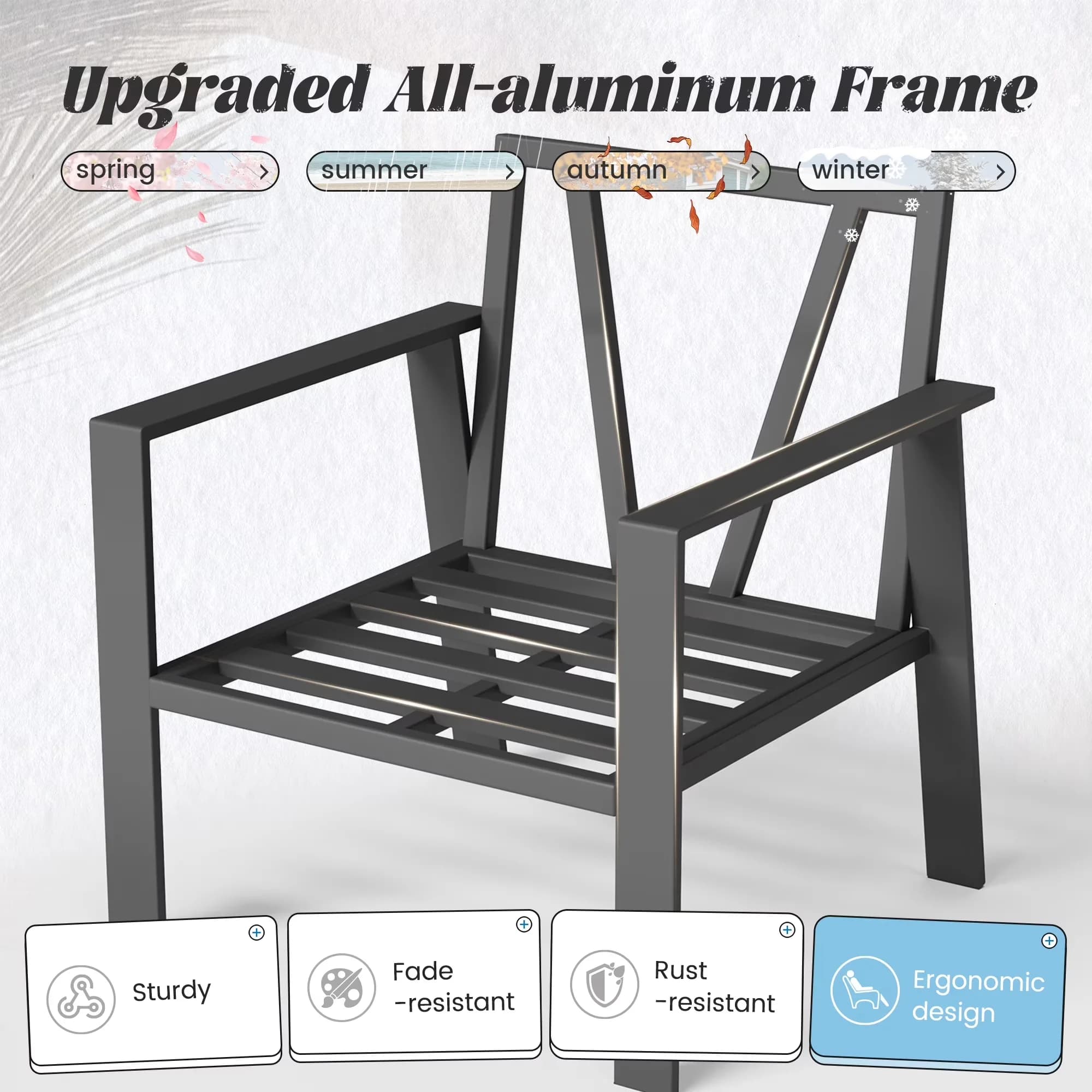 Premium Patio Conversation Set with Weatherproof, Coffee Table - Aluminum Gray Model 72AF62