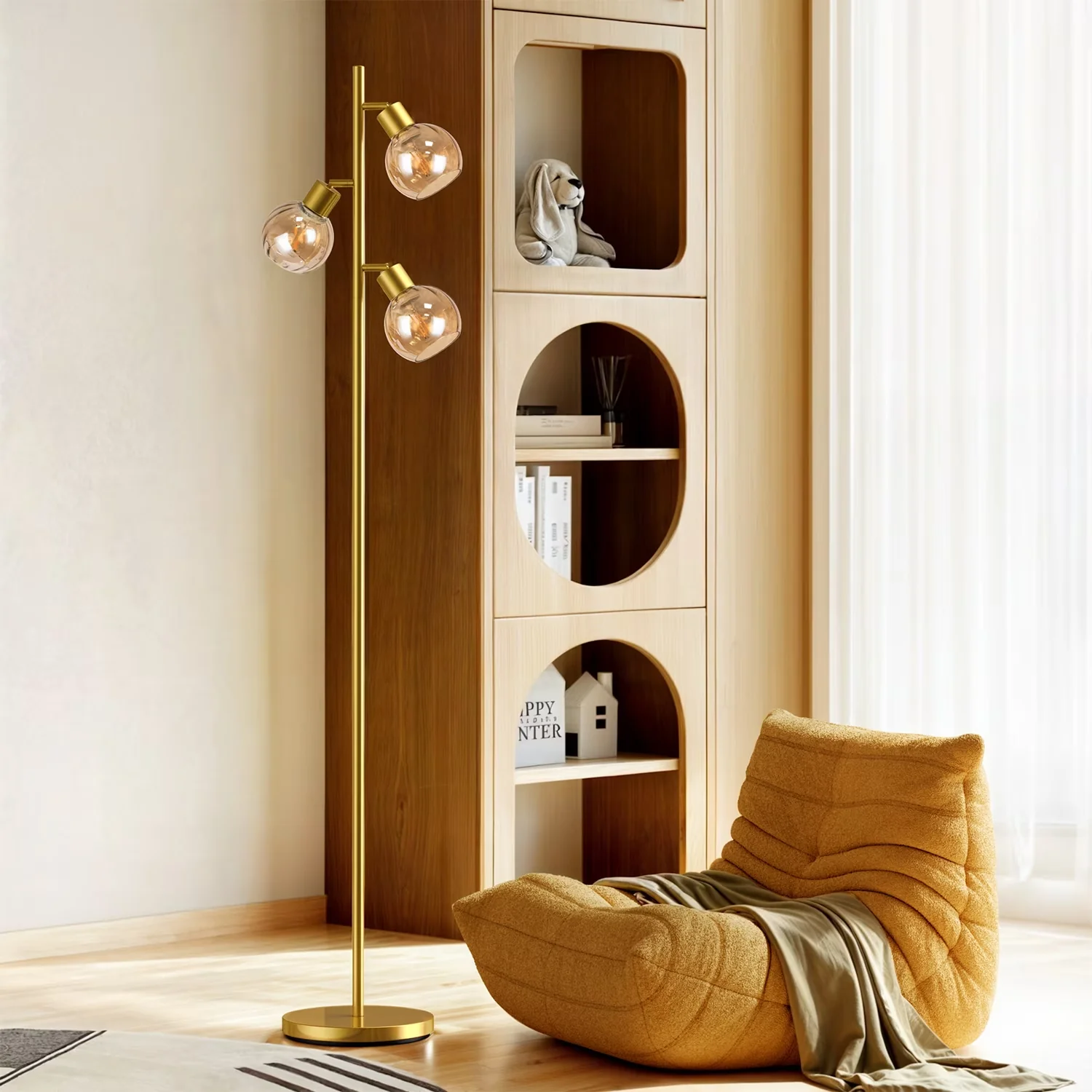 Classic Floor Lamp with LED, Modern, Energy Efficient - Gold Metal, Glass Model 46F4F3
