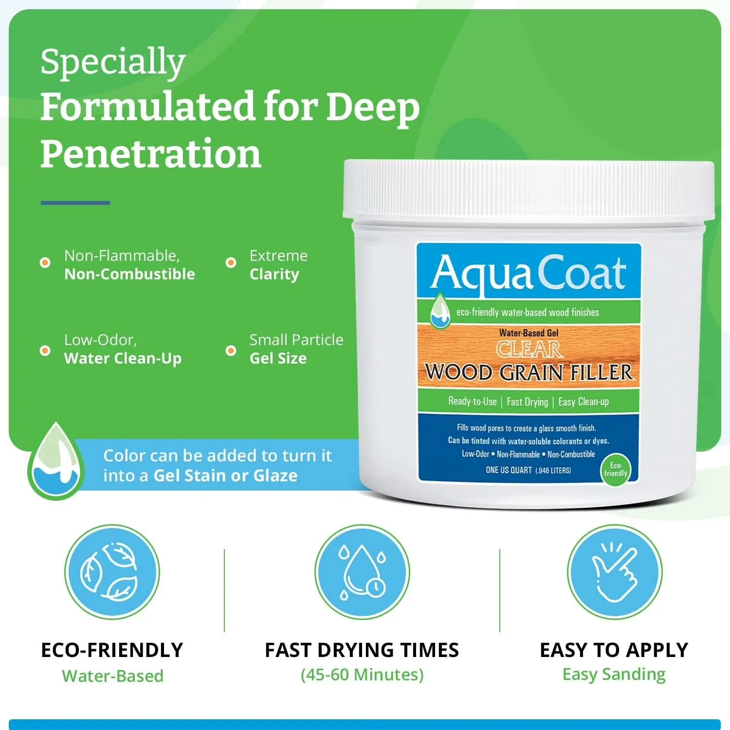 Efficient Building Material with Easy To Clean, 32 oz, Water-Based Clear Wood Grain Filler Gel - Clear Qt Model 633665