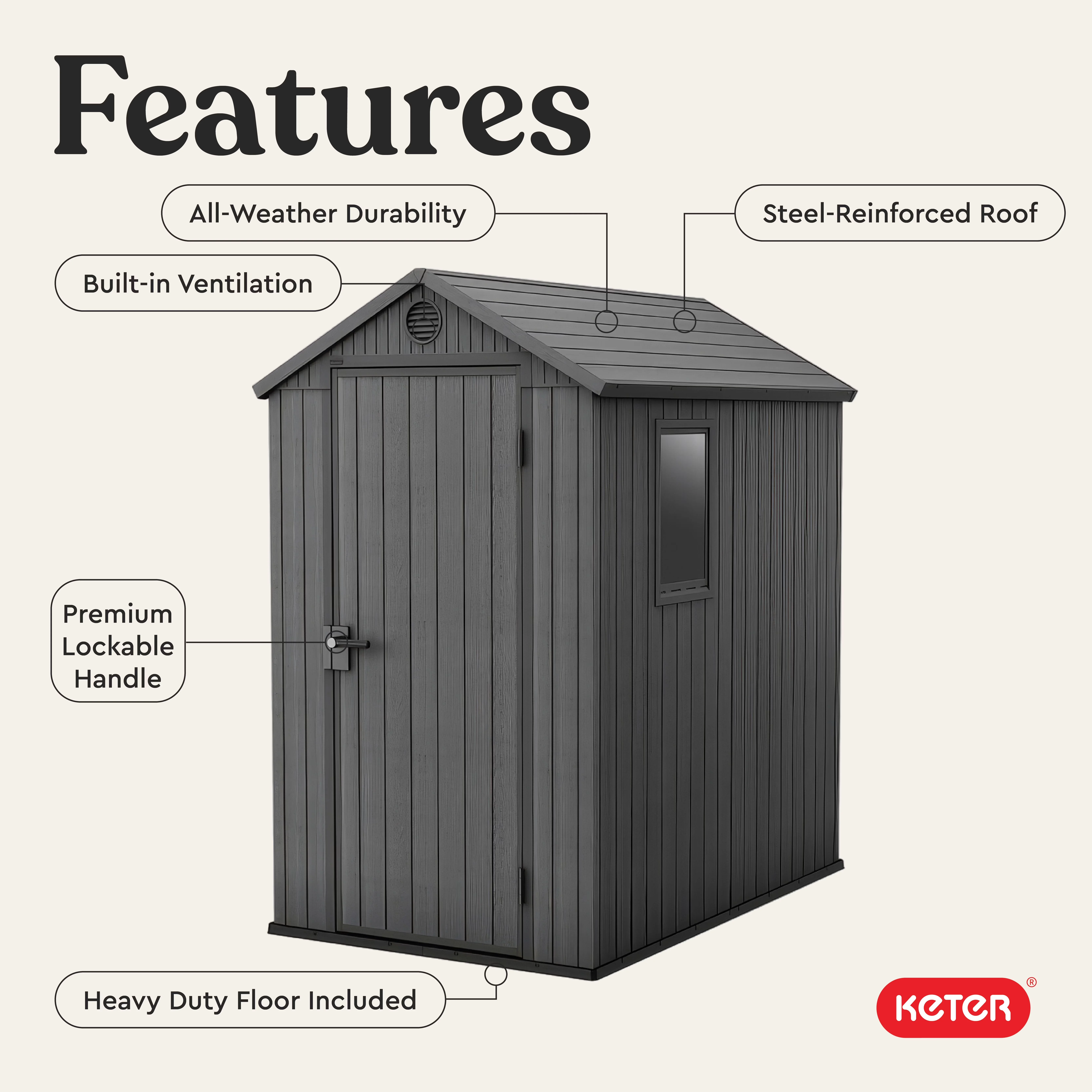 Shed Versatile with Uv Resistant, Gray, 81"x73"x50" - Gray Resin Darwin Model 858F28