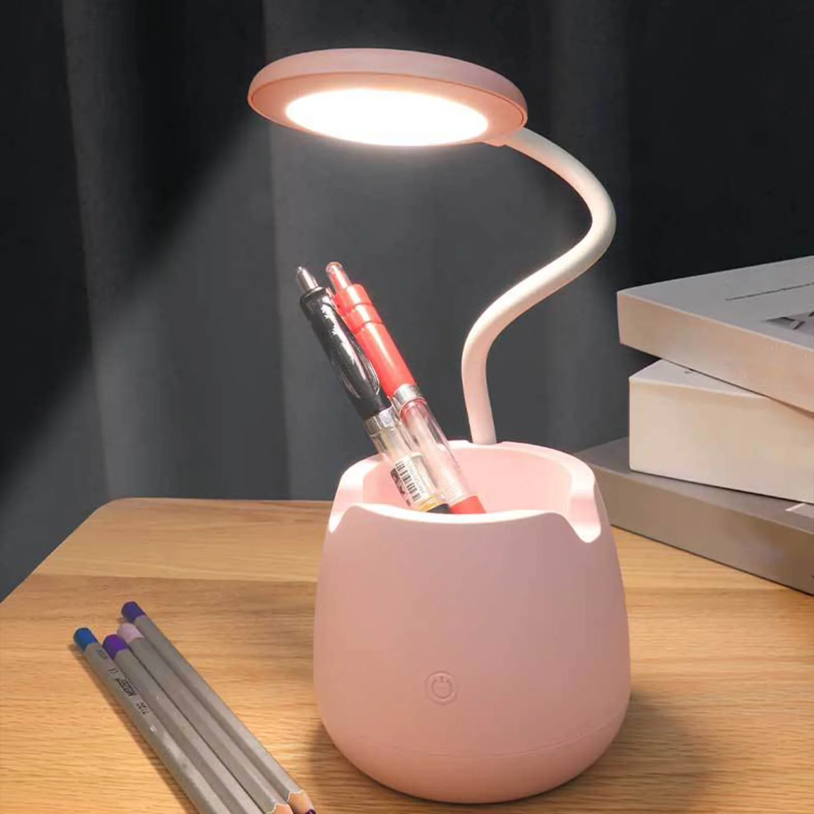 Stylish Desk Lamp with LED, Battery - Pink Aluminum for Home Office, Dorm Model B6EE4F