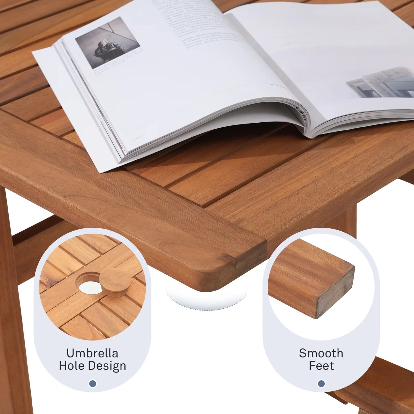 Versatile Patio Dining Set with Weatherproof, Expandable Wooden Outdoor of 5, Wood Table - Wood Black Model F135A7