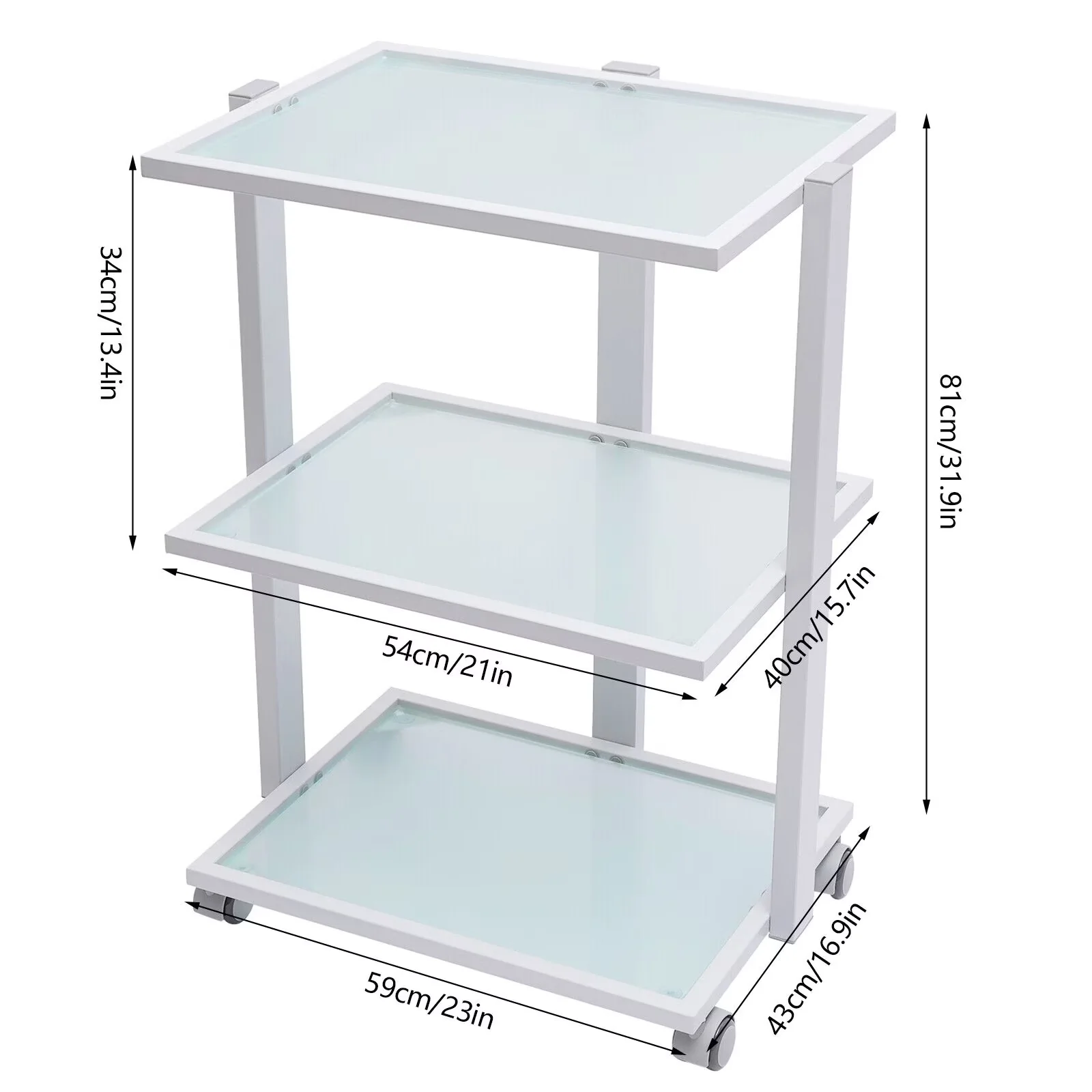 Durable Garage Storage Supply with Rolling, Wheel - Iron, Tempered Glass White Model FFBBDE