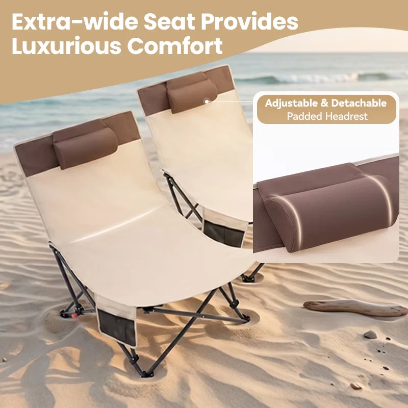 Premium Beach Chair with Folding, Weather-Resistant, Adjustable - Oxford Brown for Outdoor Model F53379