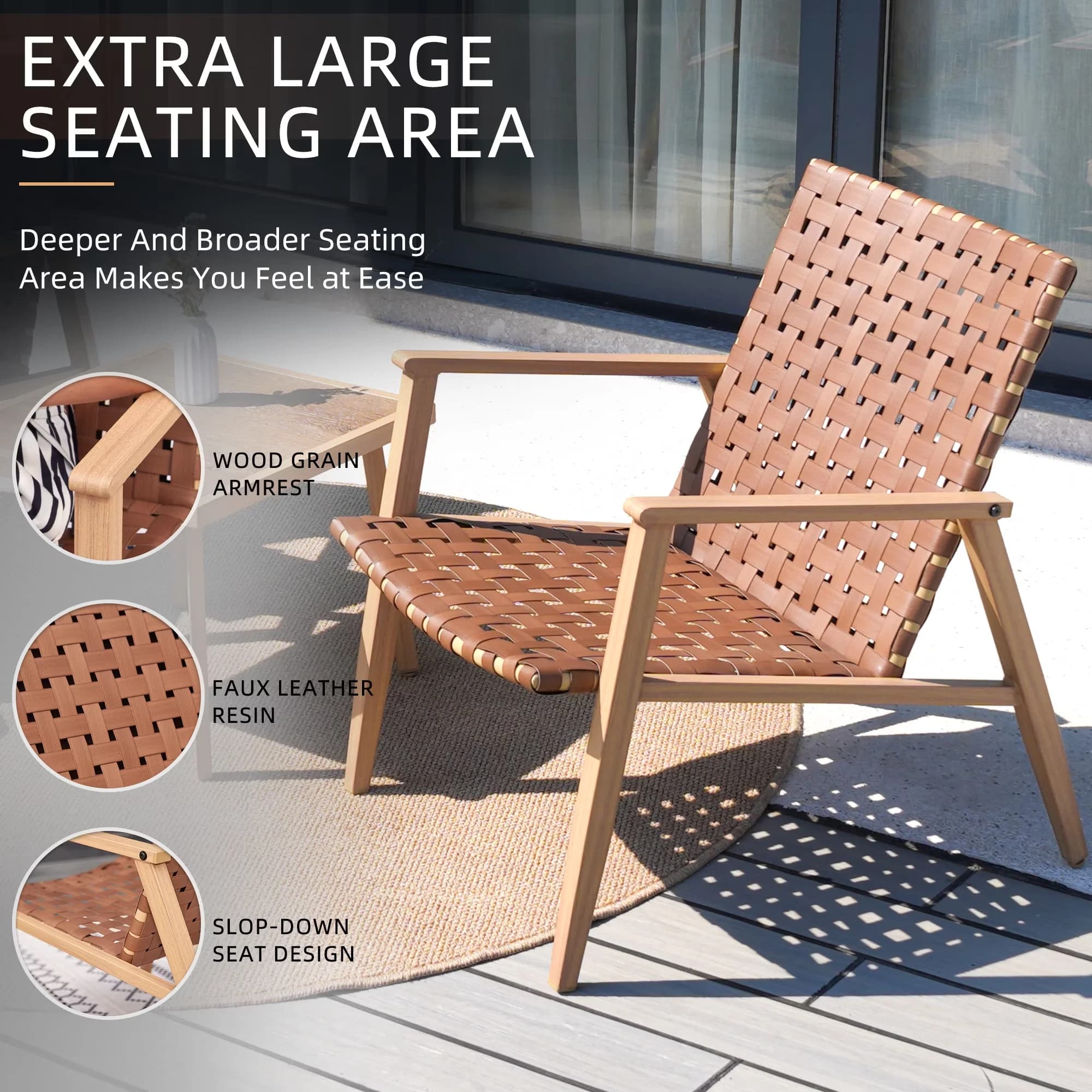 Patio Dining Set Classic with Rust Resistant, Coffee Table, 3-Piece Bistro - Brown Metal, Leather Resin Model E73B98