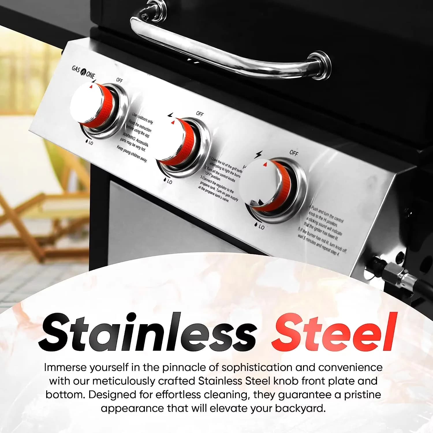 Versatile Gas Grill with Storage Rack, Wheels-High-Temperature Paint - Black Stainless Steel Model D8837E