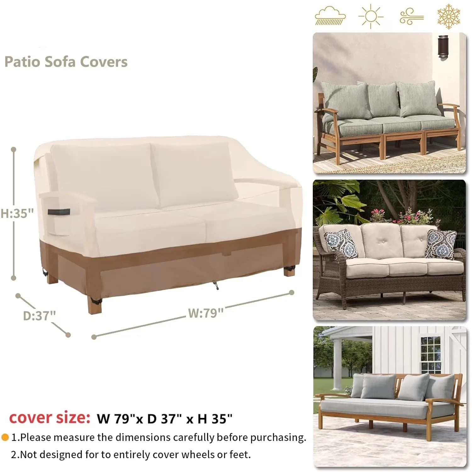 Durable Outdoor Sofas Sectional with 79W, Waterproof, 3-Seater Patio Sofa Cover - Brown Model 4825B1