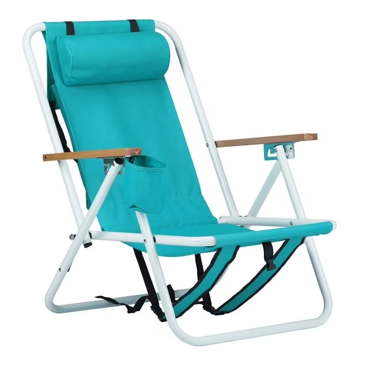 Professional Beach Chair with Folding, Backpack Straps, Camping 4 Reclining Positions - Green Model 8D83DC