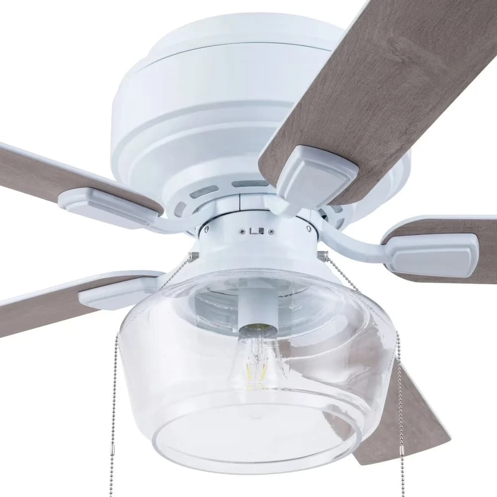 Quality Ceiling Fan with LED, Reversible Blades, Contemporary - White Glass Model 63CA40