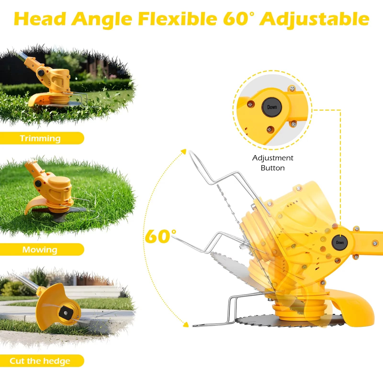Modern String Trimmer with Battery, 650W, Extendable - Yellow for General Purpose Model E112D0