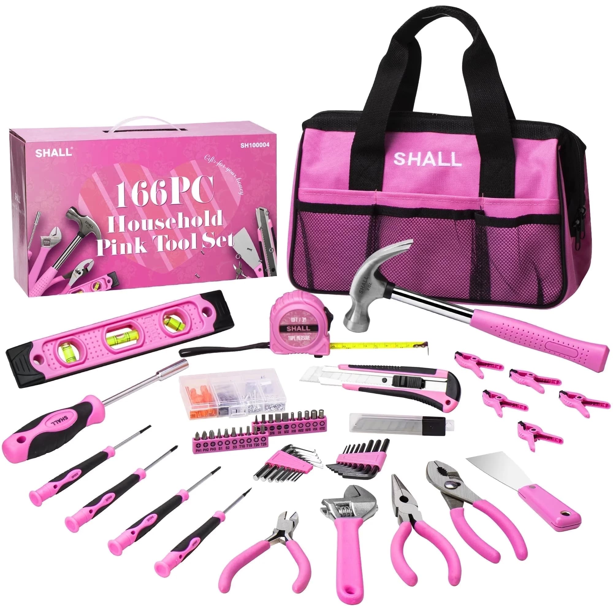 Hand Tool Set Compact with Ergonomic Handle, Pink - Pink 166pcs - Rustic Charm Model A757EE