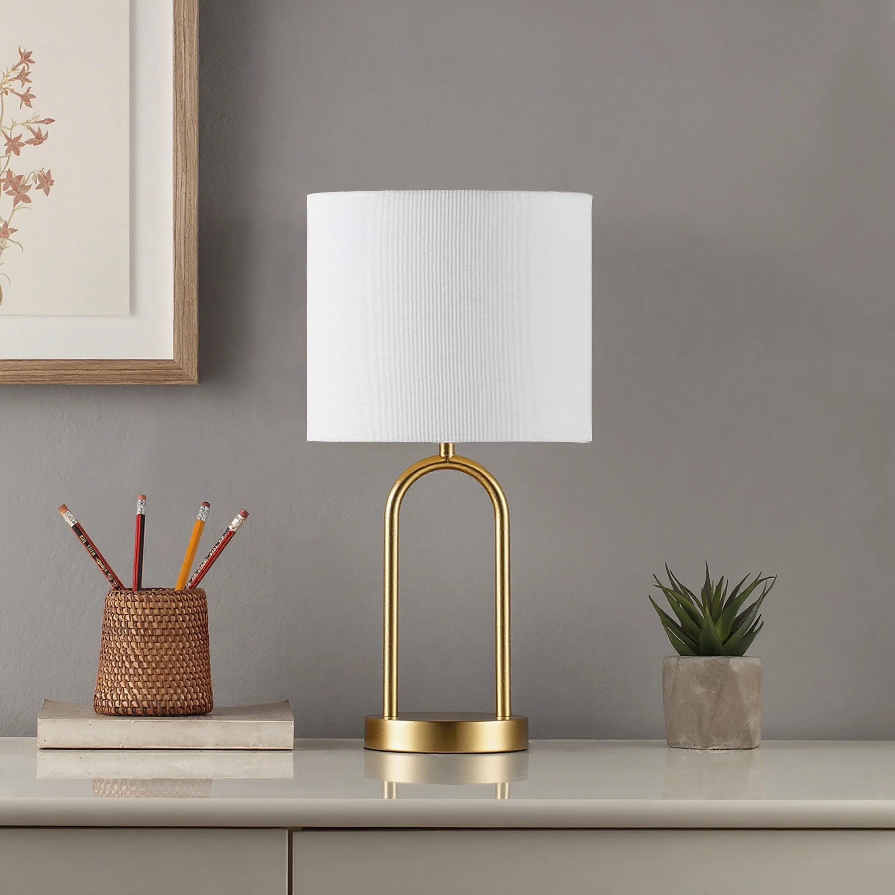 Table Lamp Reliable with Incandescent, Energy Efficient - Iron, Fabric, Plastic Gold, White Model 990B96