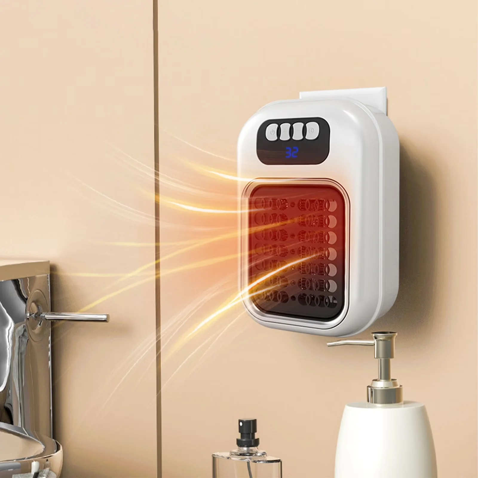 Portable And Electric Space Heater Sleek with Automatic Shutoff, Adjustable - White,Free Size for Living Room, Indoor Model 8E0378
