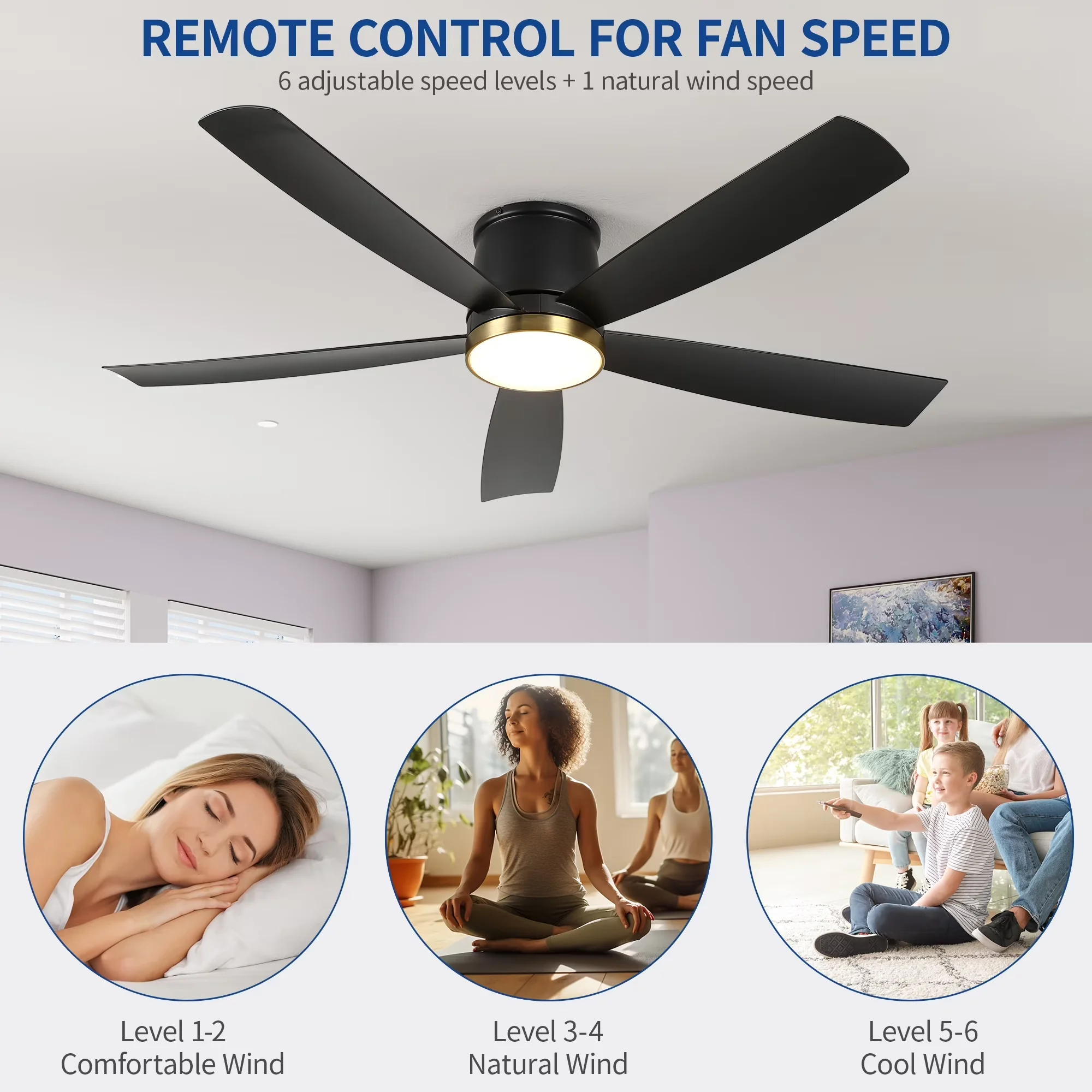 Ceiling Fan Sleek with LED, Modern, Remote Controlled - Black for Living Room Model CCCBCC