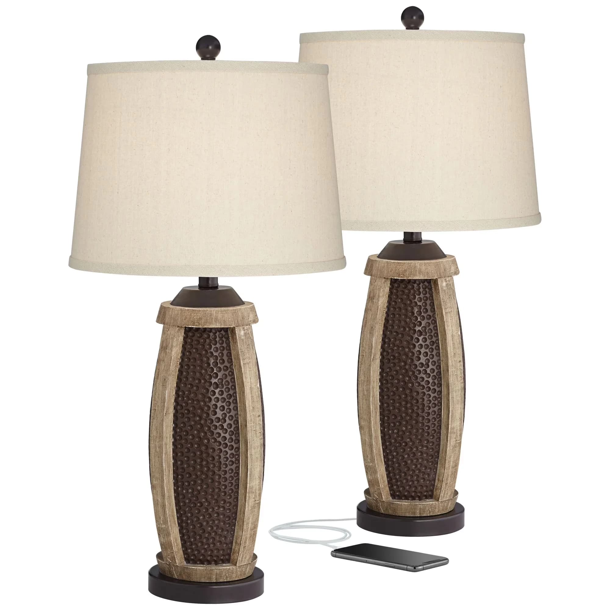 Lamp Set Classic with Incandescent, Modern, Farmhouse - Brown Cast Resin Model 58E626